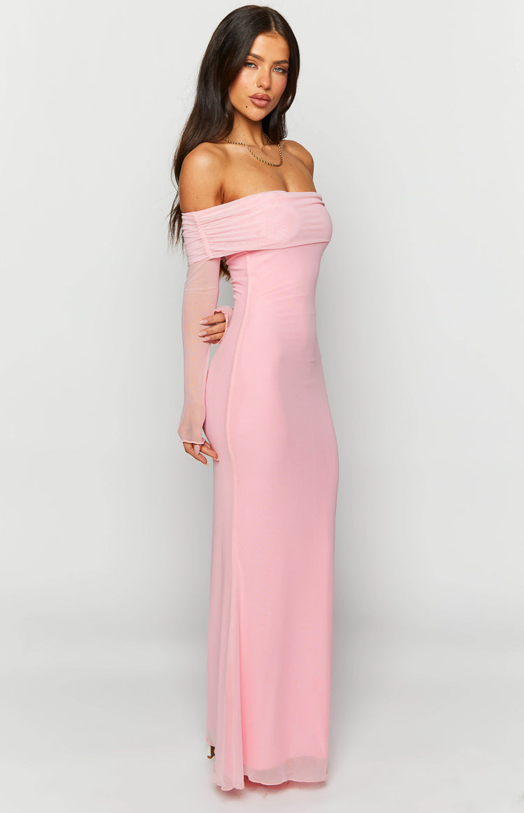 Coraline Pink Long Sleeve Maxi Dress for Women - Elegant Flowy Boho Style Formal Evening Gown - Perfect for Weddings, Parties & Special Occasions