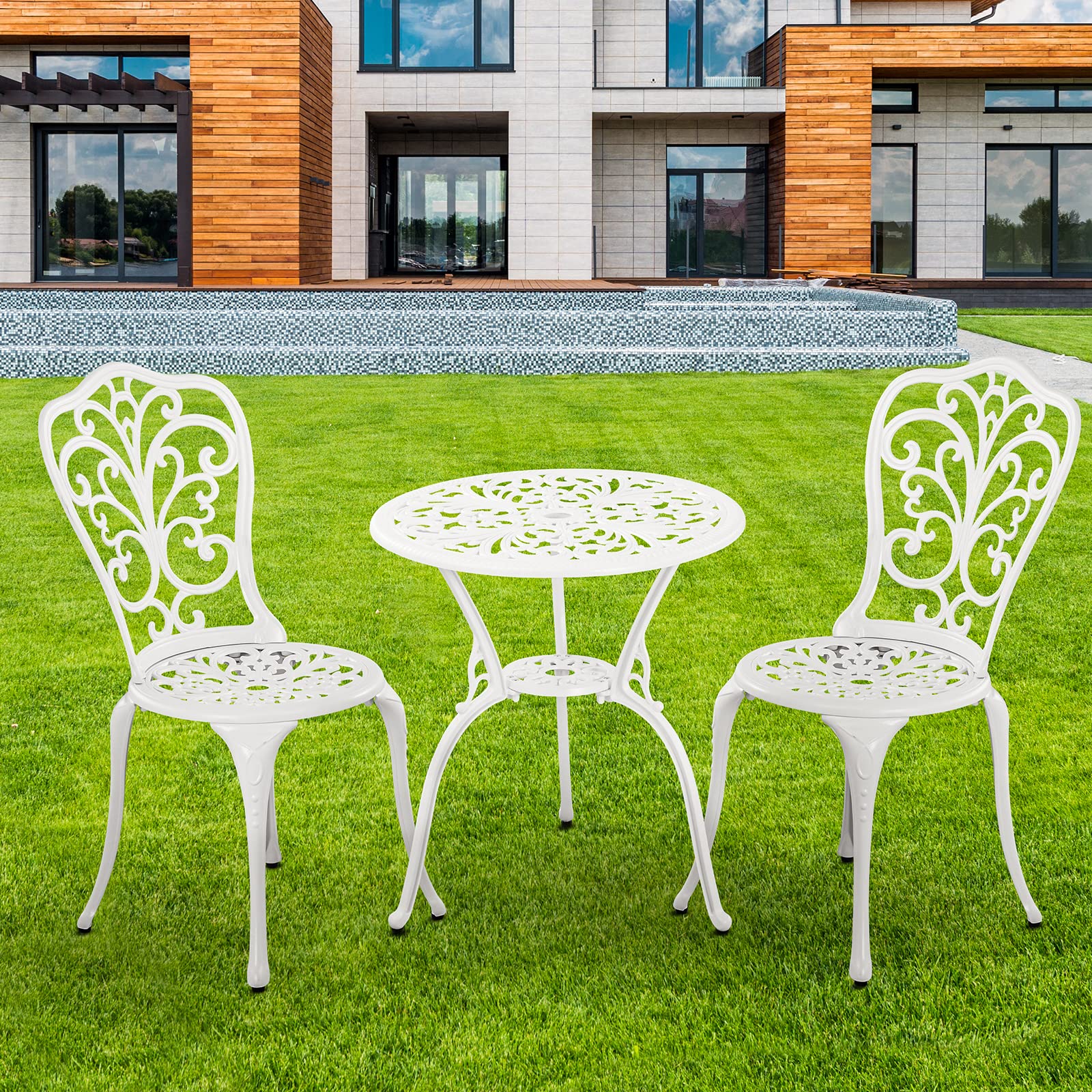 3-Piece Outdoor Patio Set - All-Weather Cast Aluminum Bistro Table & 2 Chairs with 1.97