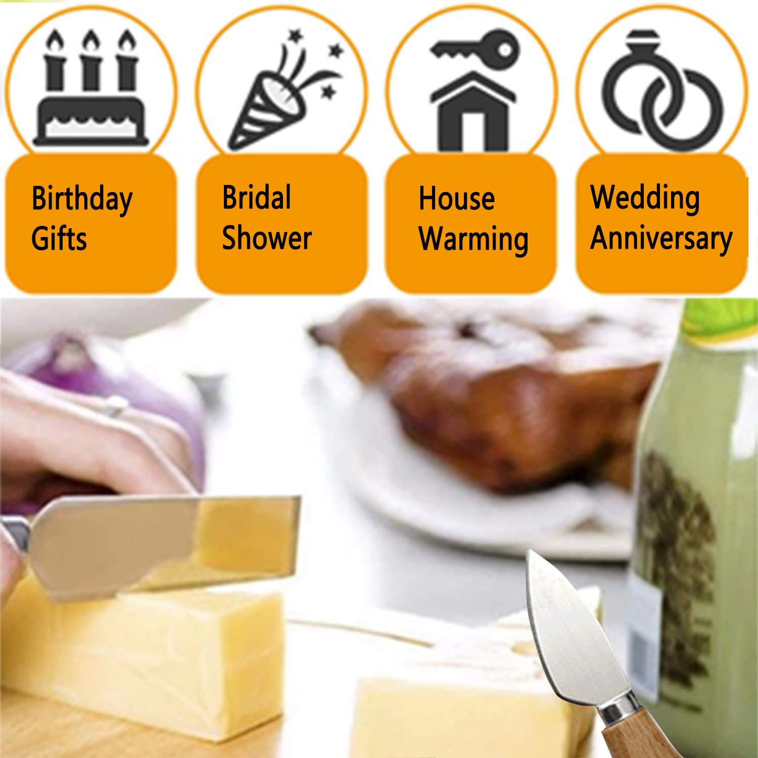 6-Piece Acacia Wood Cheese Knife Set with Stainless Steel Blades - Cheese Slicer, Fork & Spreader for Cheese, Butter, Pizza & Cake - Perfect for Entertaining, Charcuterie Boards & Gift Giving