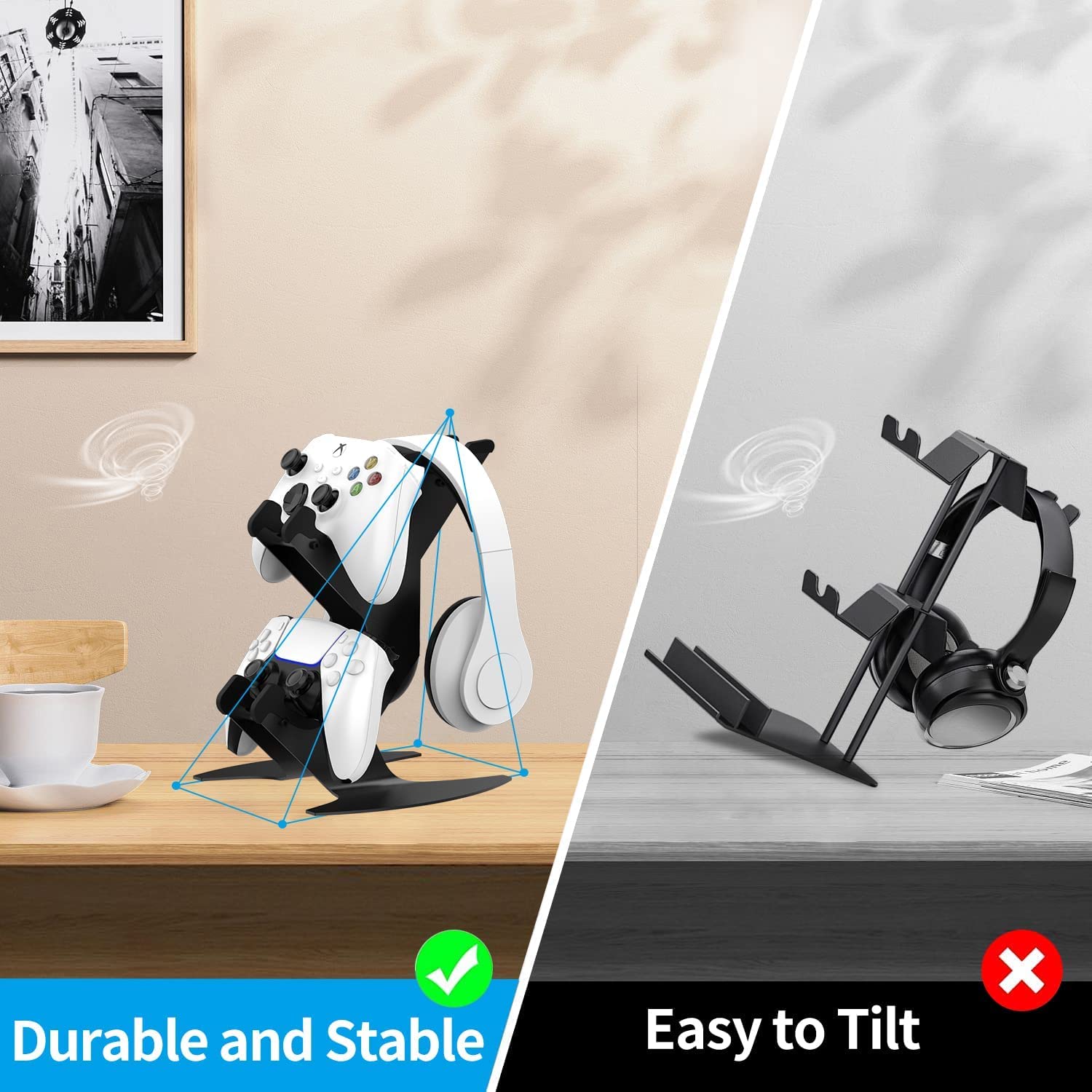 Universal Aluminum Game Controller Holder & Headset Stand - Compatible with Xbox Series X/S, Xbox One, PS5, PS4, Nintendo Switch & PC - Perfect Gaming Accessories Organizer for Your Gaming Setup (Living Room, Bedroom, Game Room)