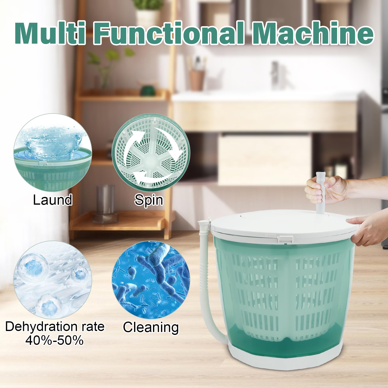 2 in 1 Mini Portable Washing Machine & Dryer - Manual Non-Electric Compact Washer Spin Dryer for Travel, RV, Camping & Outdoor Use - Perfect for Small Spaces & Emergency Laundry Needs