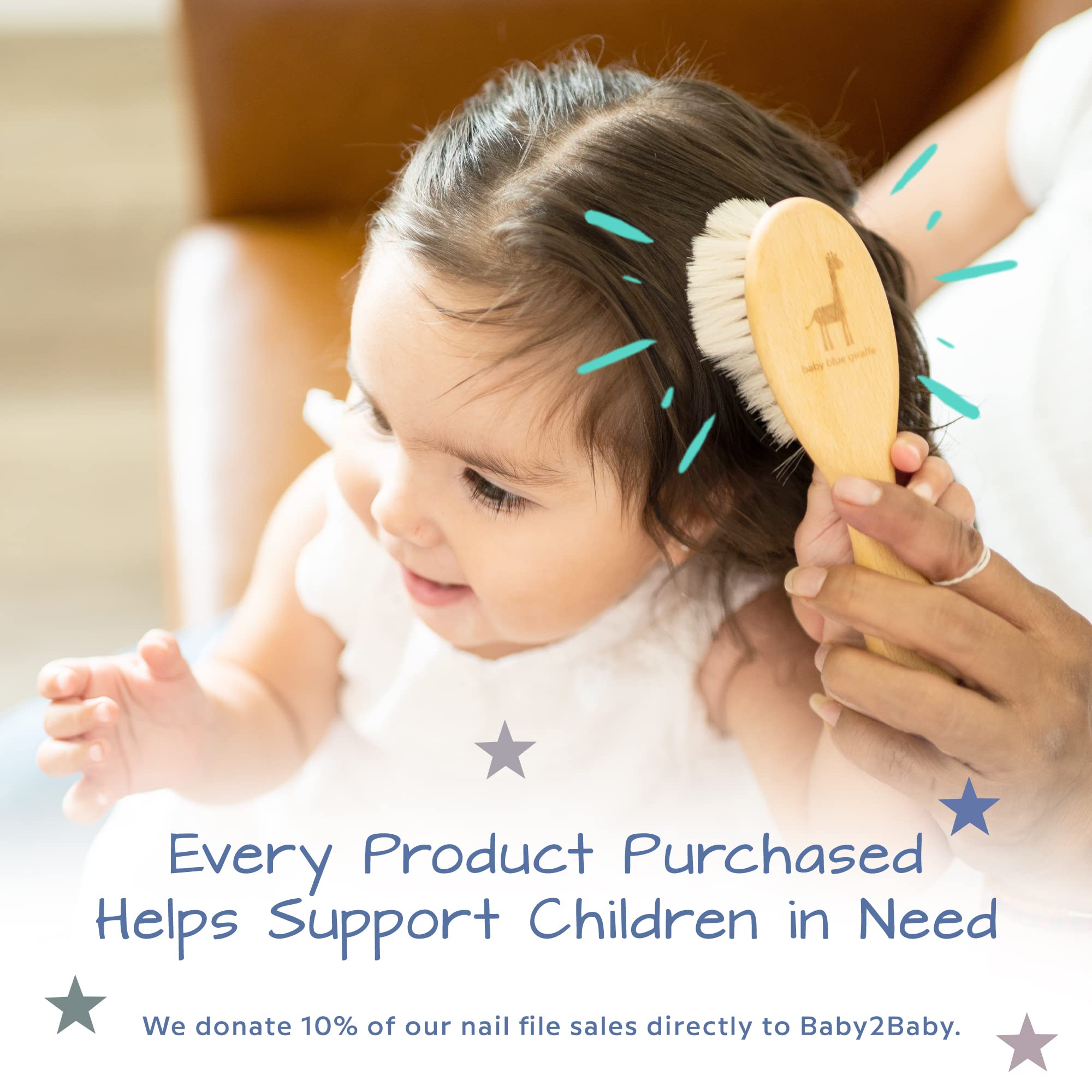 Super Soft Baby Hair Brush with Natural Goat Hair & Beech Wood - Gentle Newborn Grooming Kit, Essential Baby Shower Gift (Baby Blue Giraffe) - Perfect for Daily Hair Care & Sensitive Scalps