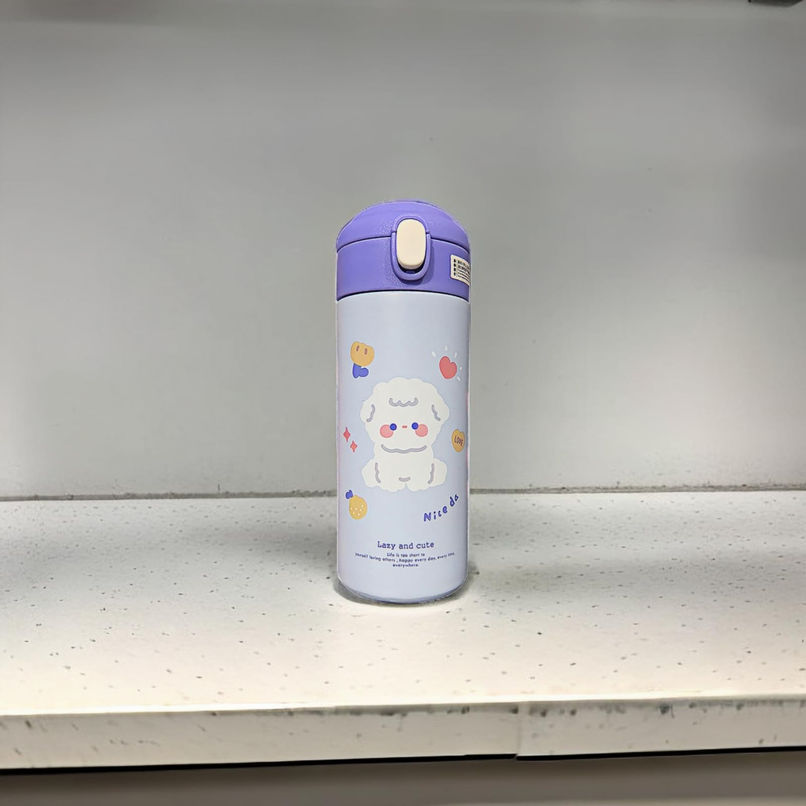Stylish Cartoon Insulated Water Bottle - 304 Stainless Steel Portable Water Bottle with Straw for Men, Women & Kids - Leakproof Travel Tumbler for School, Gym, Office & Outdoor Activities (Purple)