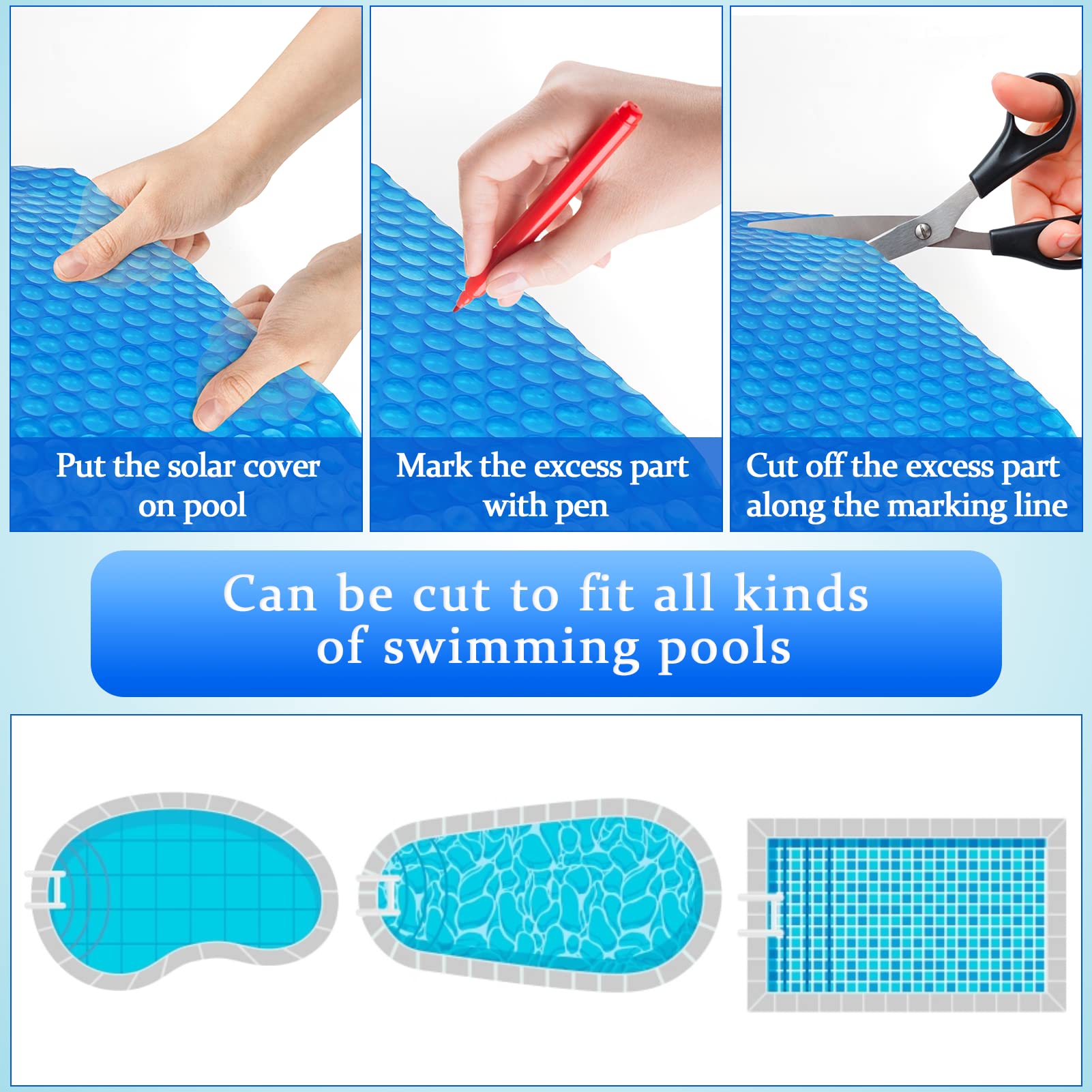 15 Ft Solar Pool Cover - Round Inground & Above Ground Swimming Pool, Hot Tub & Spa Thermal Blanket - Bubble Insulation for Heat Retention & Energy Savings - Perfect for Summer, Winter & Year-Round Use