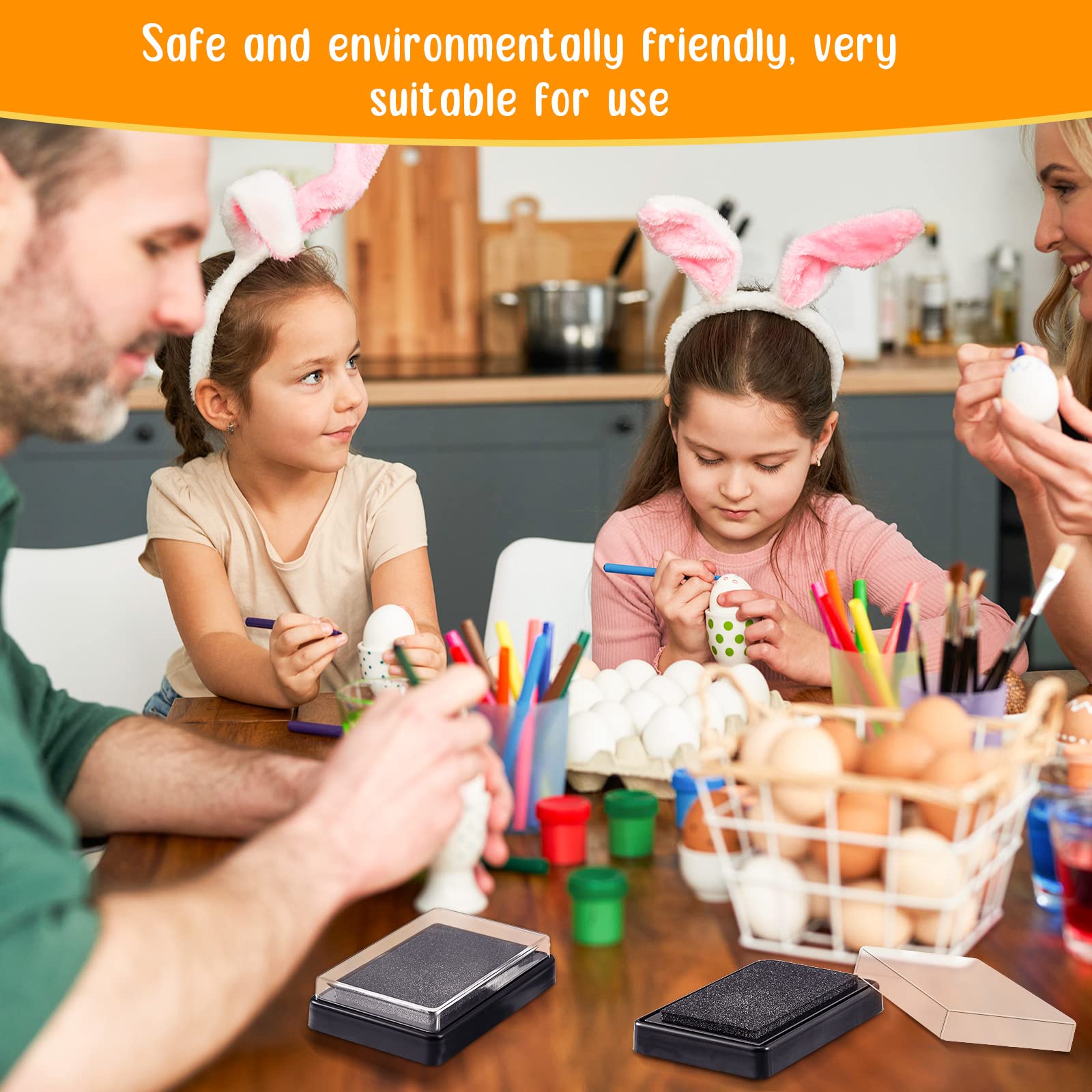 4-Piece Egg Stamp Ink Pad Set - Non-Toxic Black Ink for Egg Marking, 3.75 x 2.36 Inches - Perfect for Easter Egg Decorating, DIY Crafts, and Kids' Activities