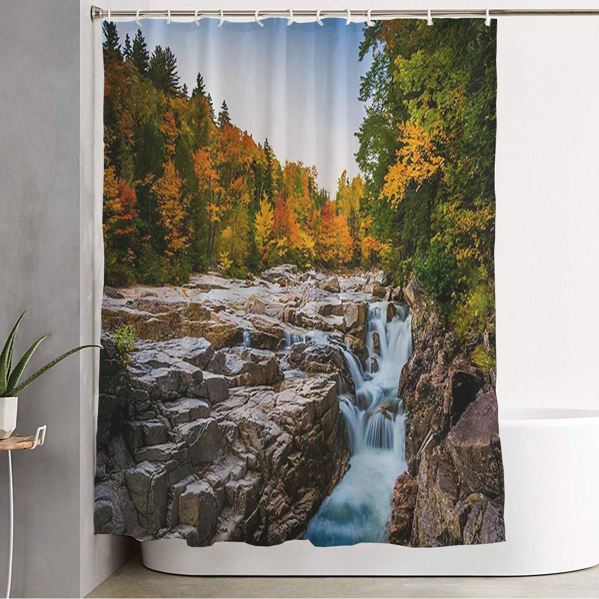 Waterproof Polyester Shower Curtain - Autumn Forest Highway Waterfall Scenic Nature Design (72x78 Inch) with Hooks for Bathroom Decor | Perfect for Home, RV & Vacation Rental Bathrooms