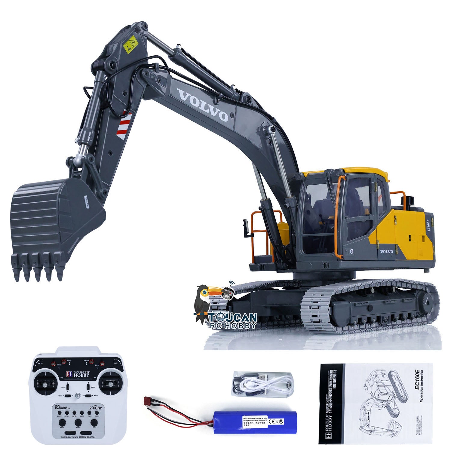 1:14 Scale RC Excavator Toy - Alloy Metal DoubleE E010 EC 160E Remote Control Construction Vehicle | Realistic Engineering Model for Kids & Adults | Outdoor Play, Construction Site Simulation, Birthday Gift for Boys
