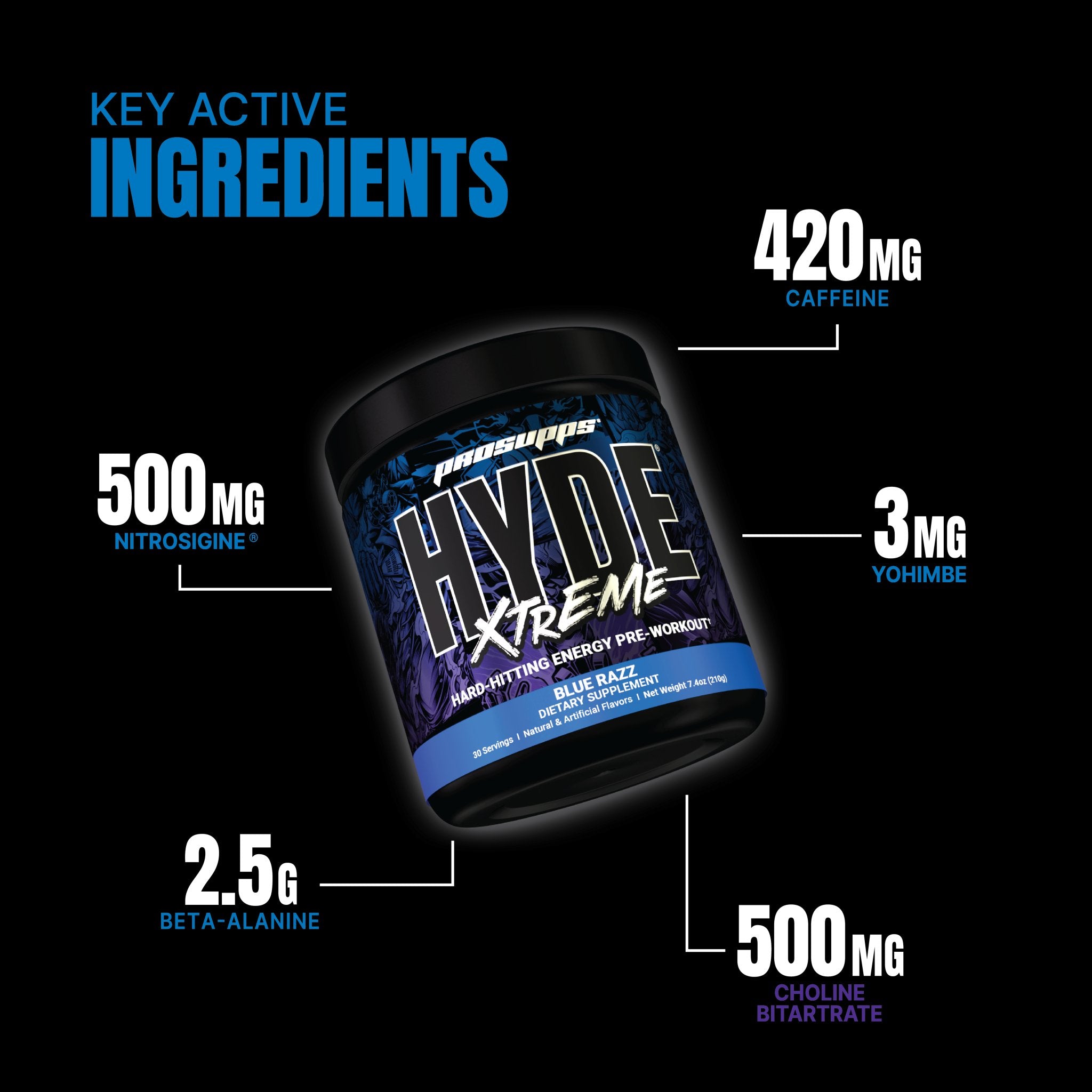 Pro Supps HYDE Xtreme Pre-Workout Powder - Energy & Strength Booster for Gym, Fitness & Bodybuilding | Best for Intense Training & Muscle Growth