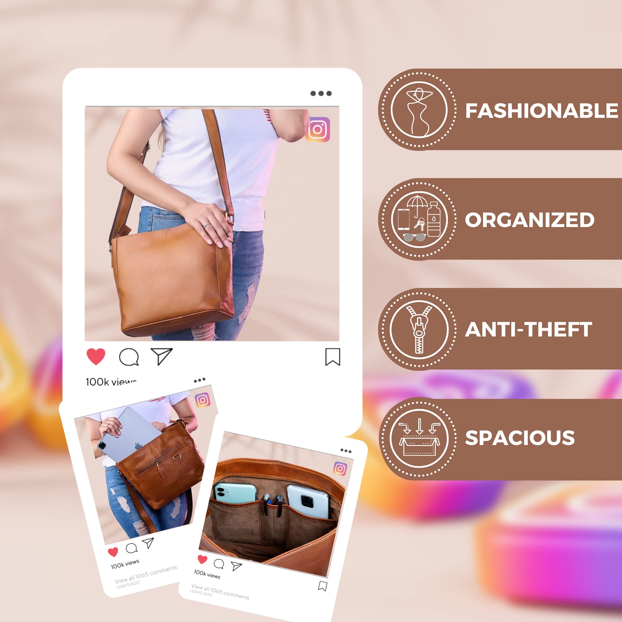 URBAN LEATHER 12 inch + 11 inch Crossbody Bag for Women & Girls | Genuine Leather Shoulder Purse | Perfect for Work, Travel & Everyday Use