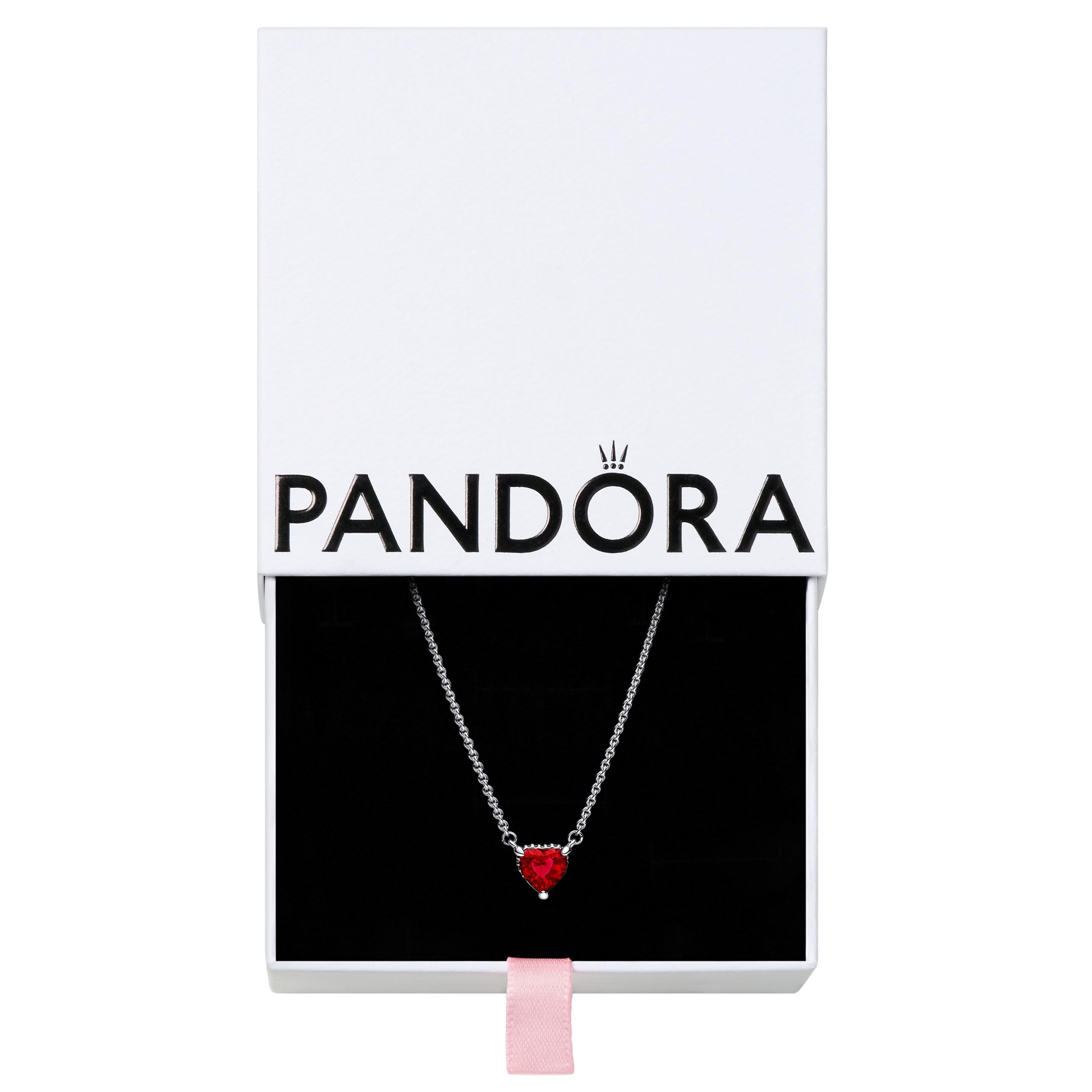 PANDORA Sparkling Heart Halo Pendant Necklace - Adjustable Sterling Silver Jewelry with Red Crystal - Elegant Gift for Women - Comes with Gift Box - Perfect for Valentine's Day, Anniversary & Special Occasions