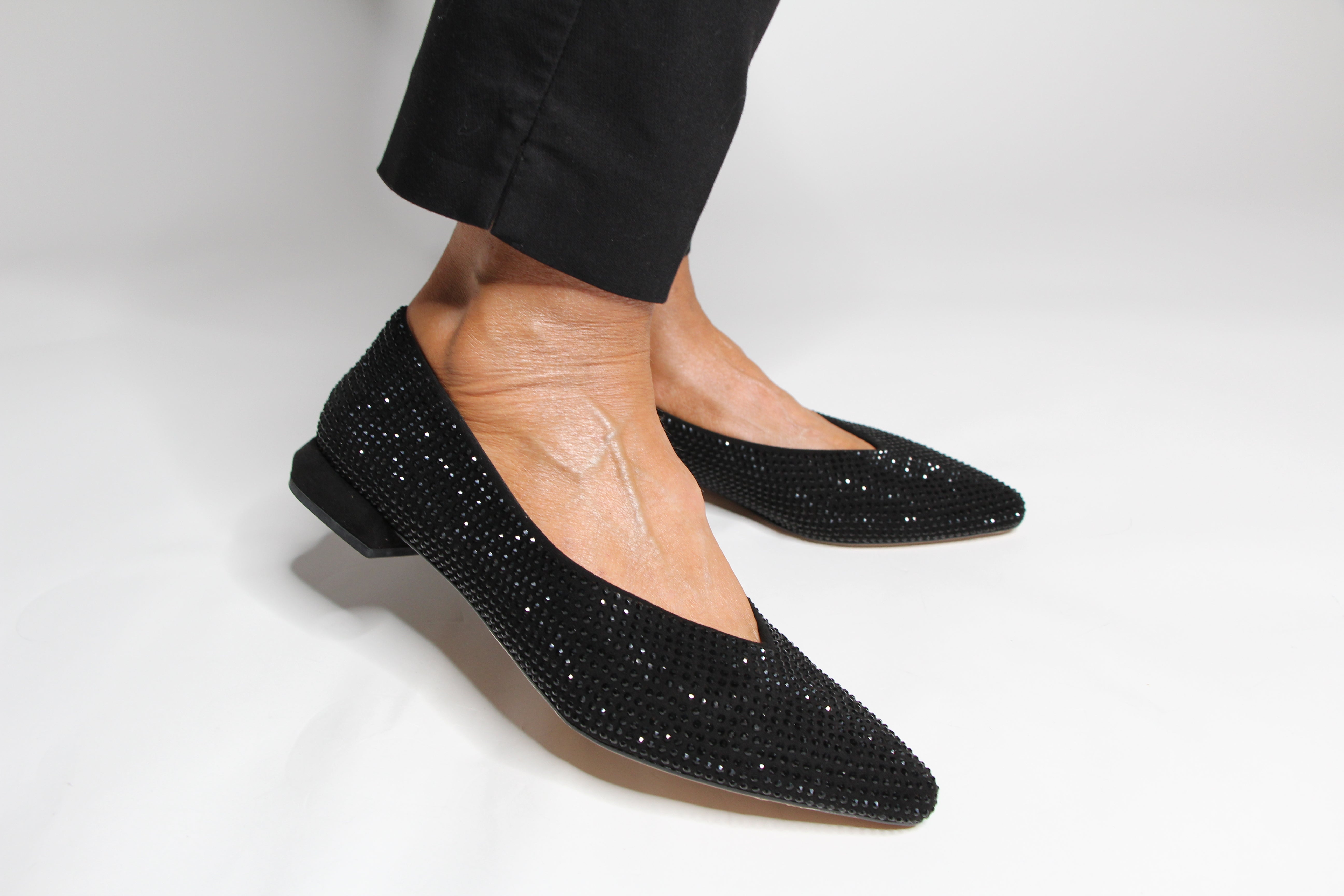 Pedro Miralles Women's Black Sequins Ballet Flats - Elegant & Comfortable for Parties, Weddings & Evening Events