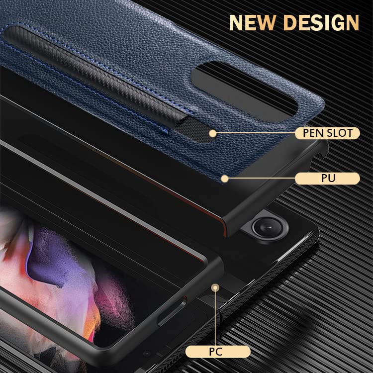 SHIEID Samsung Galaxy Z Fold 3 Case with S Pen Holder & Built-in Screen Protector | Wireless Charging Compatible | Plaid Brown Design | Protective Cover for Work, Travel & Daily Use
