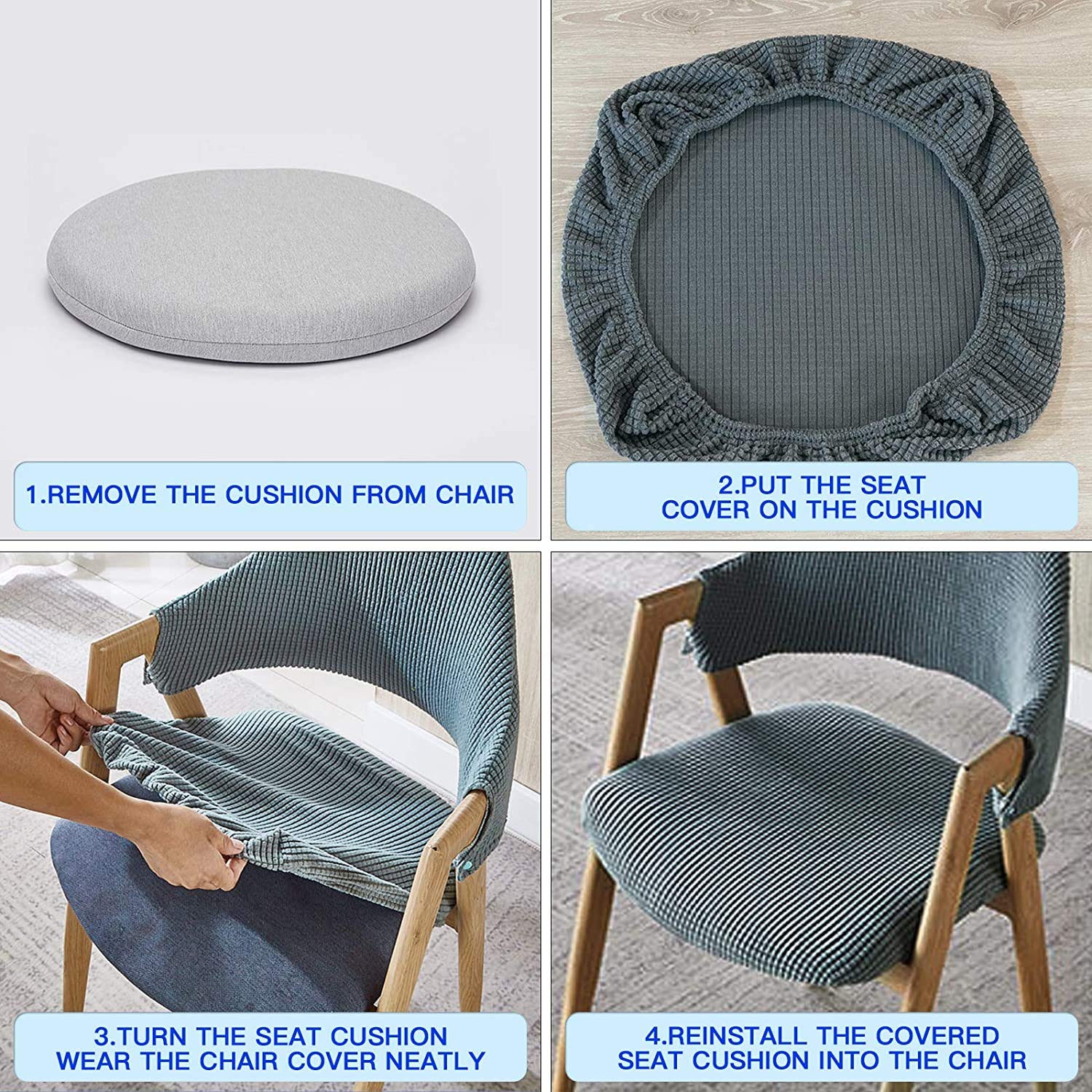 Yikko Elastic Stretch Dining Chair Covers - Super Fit Anti-Dust Spandex Slipcovers for 15-20 Inch Chairs | Washable & Removable Kitchen Seat Protectors (Grey) - Perfect for Dining Rooms, Offices & Home Decor