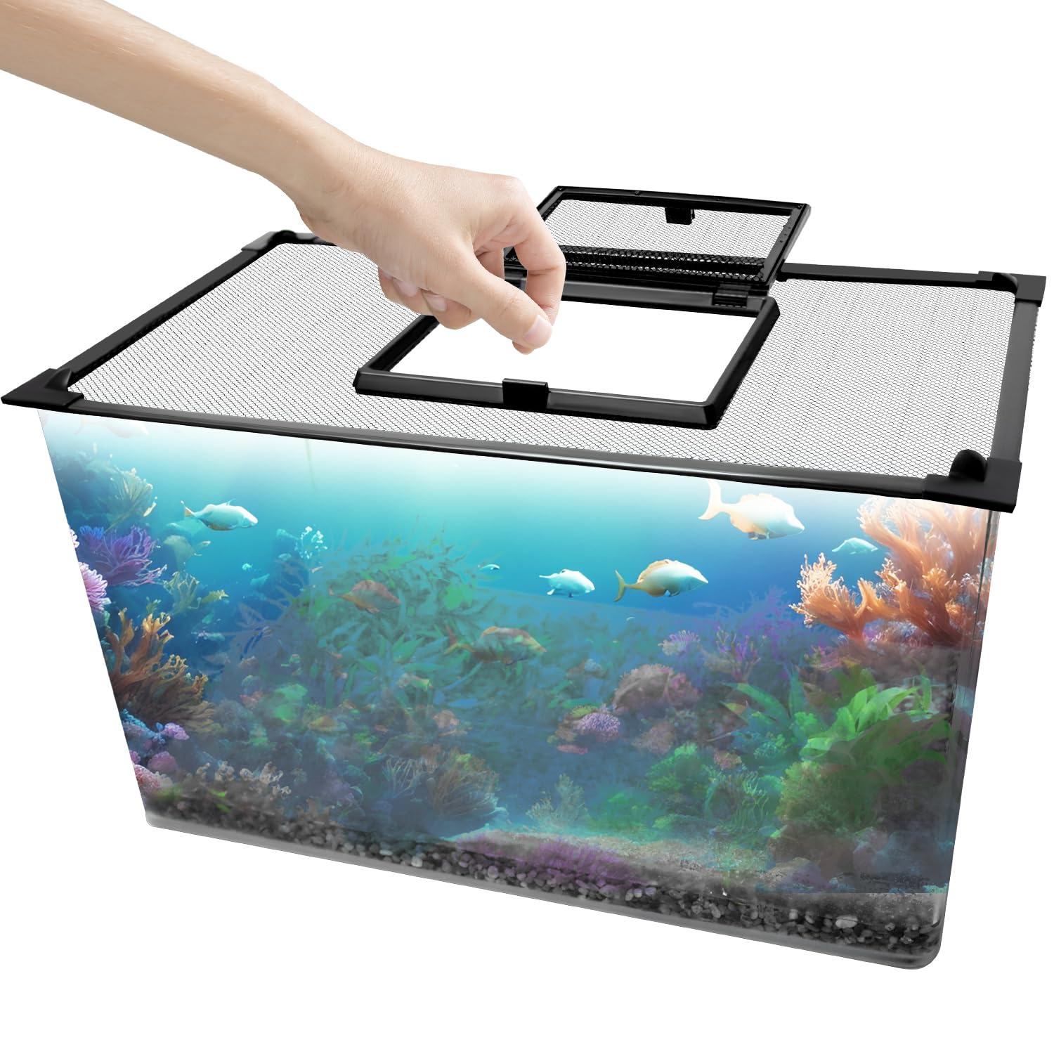 SEILETOO Magnetic Fish Tank Lid with Feeding Window - High Transparency Adjustable Aquarium Cover, Anti-Jump Fish Tank Net - Custom Cut to Any Size for Freshwater & Saltwater Tanks (Perfect for Betta, Goldfish, Shrimp Tanks)