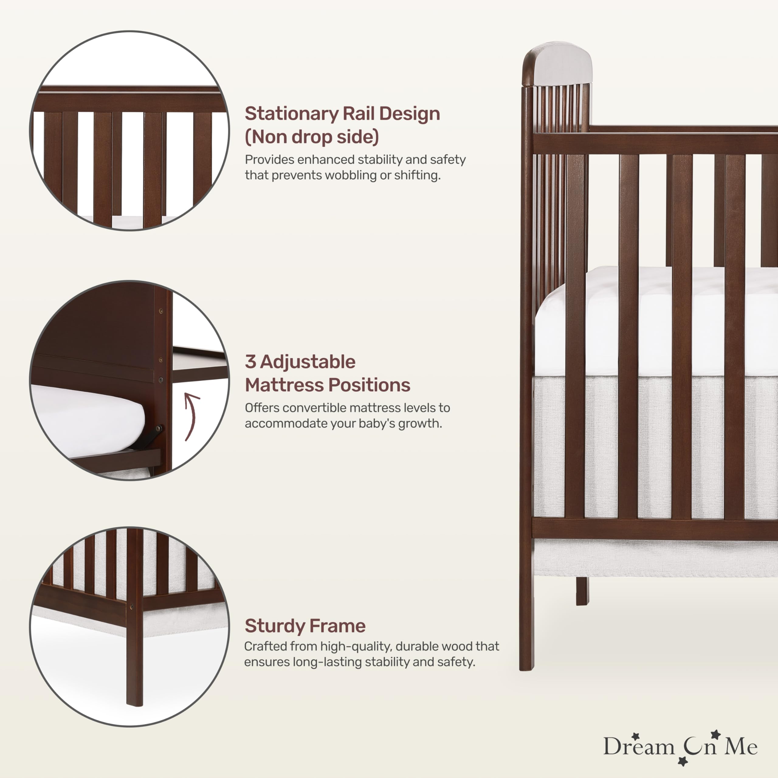Dream On Me Anna 3-in-1 Convertible Crib with Changing Table - Espresso Finish, Greenguard Gold Certified, Non-Toxic Baby Nursery Furniture Set Includes 1