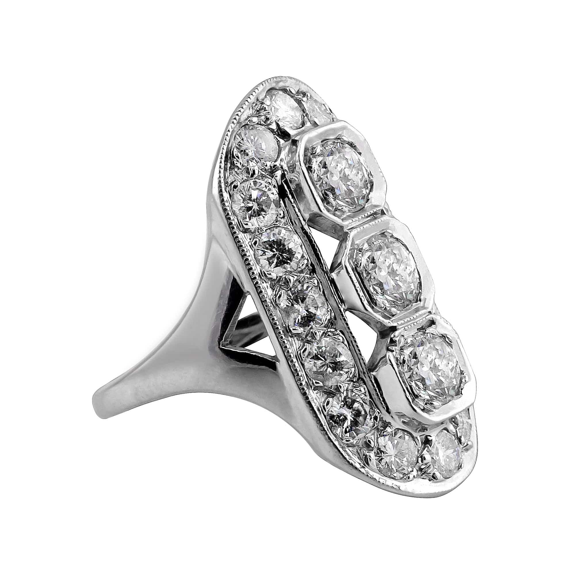 14K White Gold Art Deco Diamond Panel Ring - Vintage Inspired Wedding Band, Engagement Ring for Women - Perfect for Anniversaries, Proposals & Special Occasions