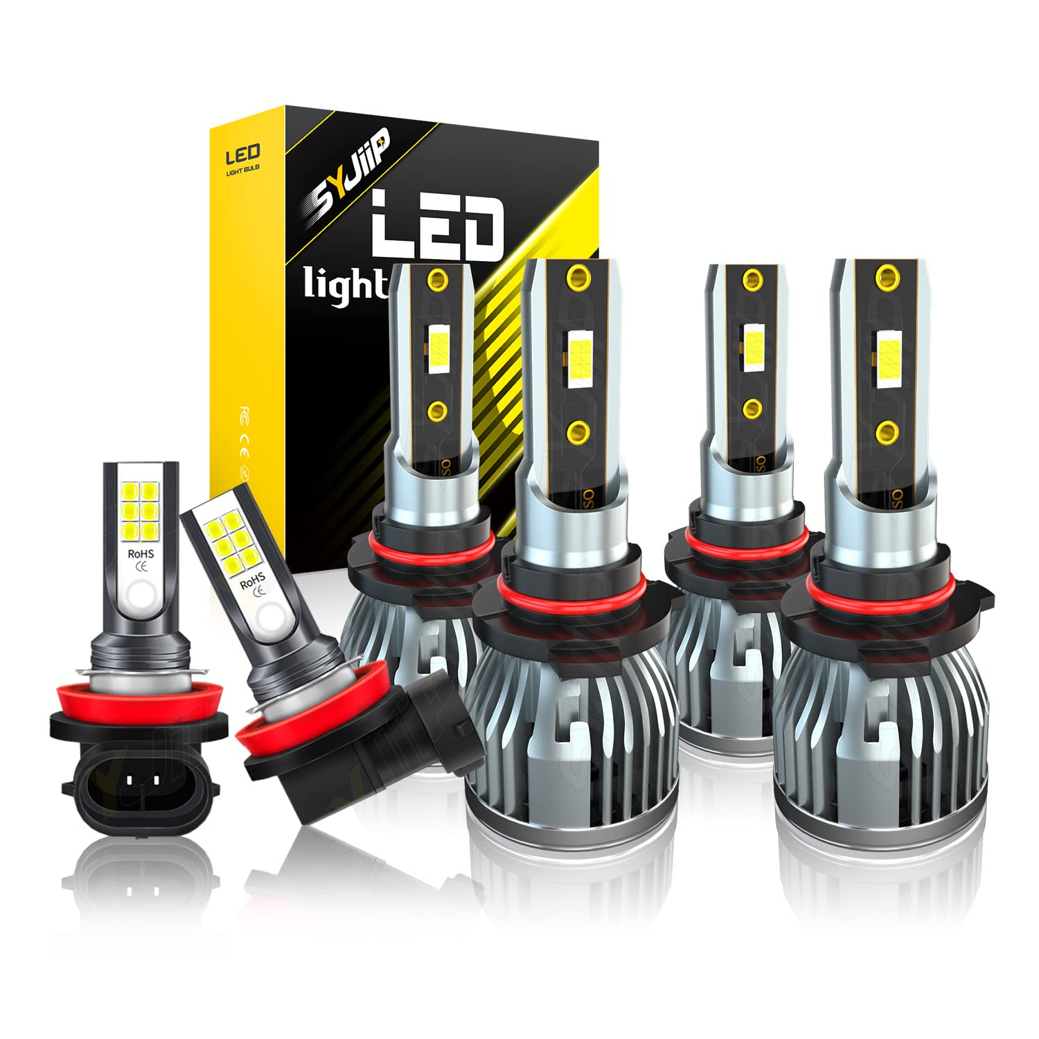 SYJIIP LED Headlight Bulbs for Toyota Avalon (2013-2017) - 9005 High Beam 9006 Low Beam H11 Fog Lights - 20000LM 6000K White HB3 HB4 Conversion Kit - Plug and Play - Pack of 6 - Perfect for Night Driving and Foggy Conditions