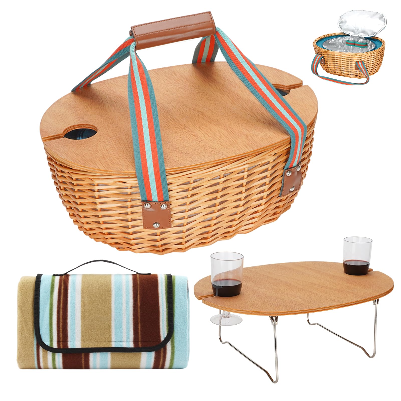 Premium Wicker Picnic Basket for 2 with Insulated Cooler, Blanket & Cutlery Set - Romantic Outdoor Dining Essentials for Couples | Perfect for Beach, Park or Garden Dates - Ideal Christmas Gift