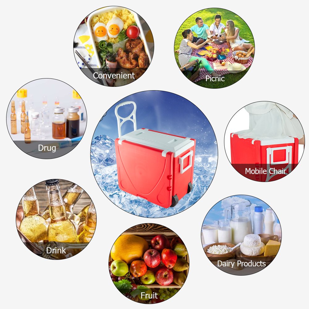 Portable Insulated Rolling Cooler & Picnic Table with 2 Foldable Fishing Chairs - Outdoor Camping, Beach, BBQ & Tailgating Essentials for Cold Drinks & Food Storage