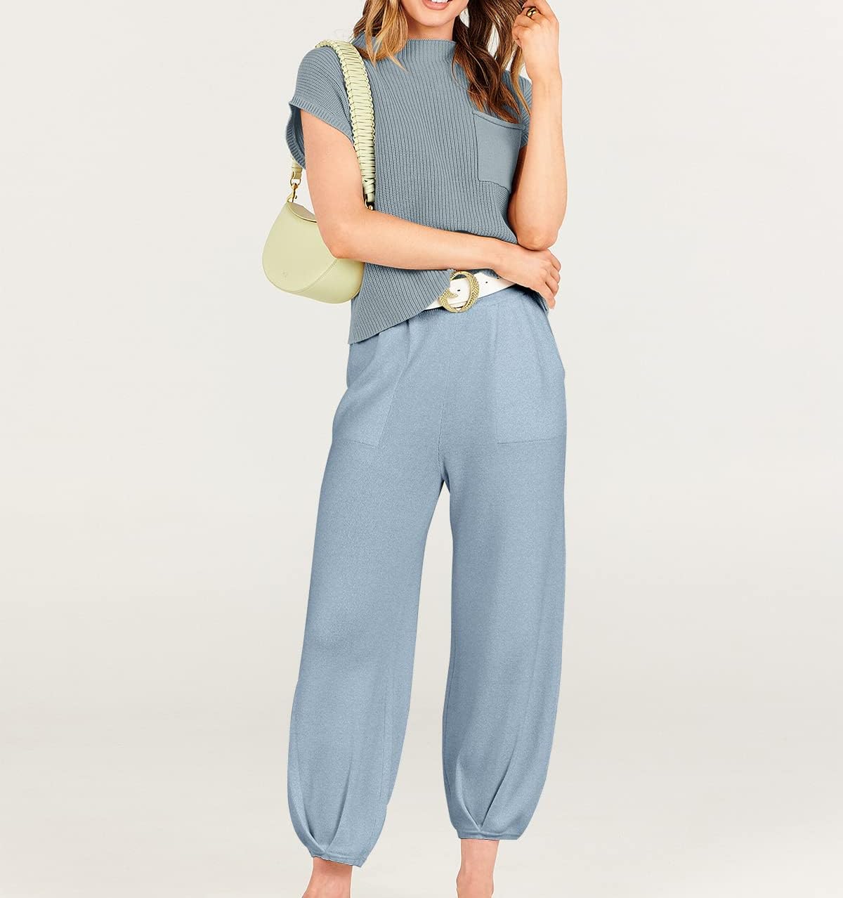 WZTYYDS Women's Knit Sweater Vest & High Waisted Pants Lounge Set - Soft 2 Piece Matching Outfit for Casual Wear, Work & Home Comfort