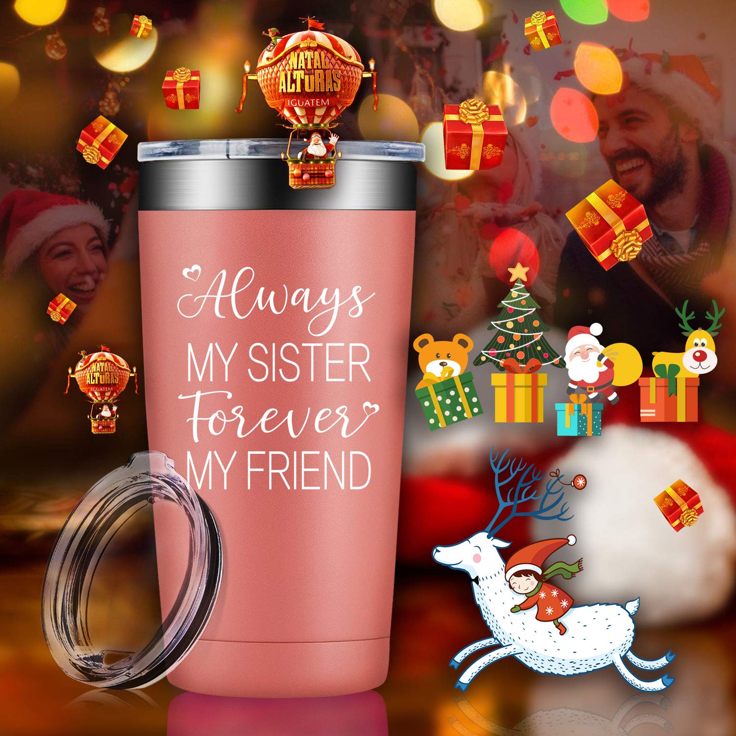 Fufendio Sister Gifts - Best Friend Gifts for Women - Funny Birthday & Christmas Presents for Sister, BFF - 20oz Vacuum Insulated Tumbler Cup - Perfect for Coffee, Tea & Cold Drinks at Work, Gym or Travel