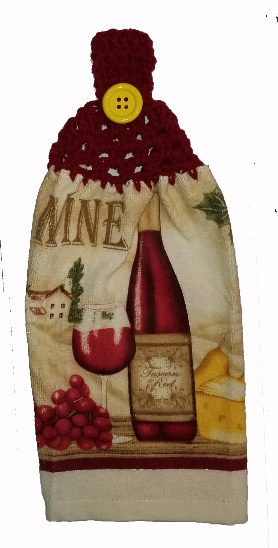 Handmade Burgundy Crochet Top Tuscan Red Wine Kitchen Towel - Absorbent & Decorative for Wine Tasting, Italian Cooking & Rustic Home Decor