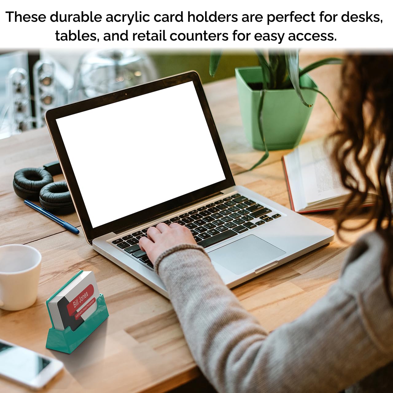 2 Pack Acrylic Business Card Holder - Holds 50 Business Cards & 30 Gift Cards (3.5