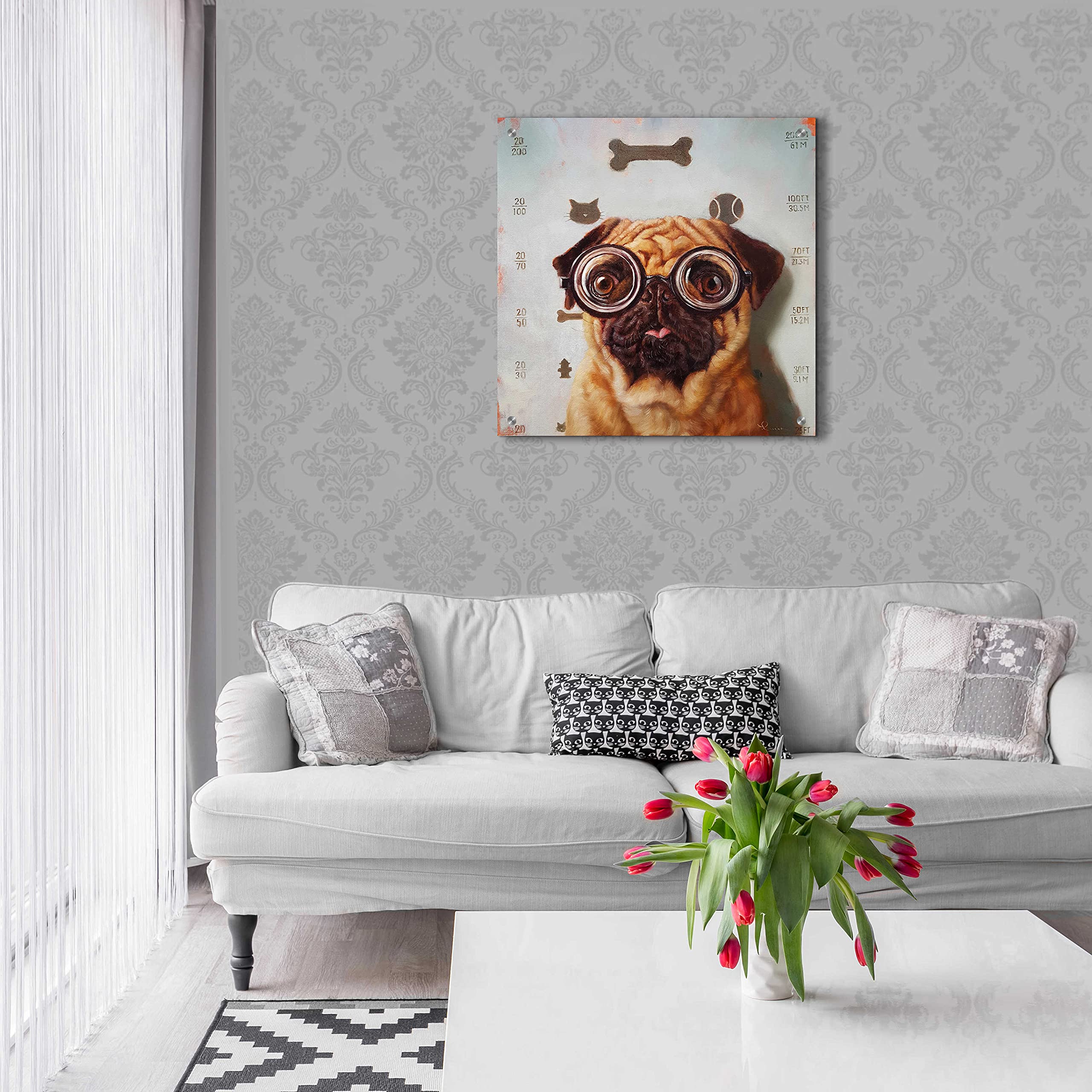 Lucia Heffernan 'Canine Eye Exam' Acrylic Glass Wall Art - 24x24 Inch Modern Dog Painting for Living Room, Office & Veterinary Clinic Decor