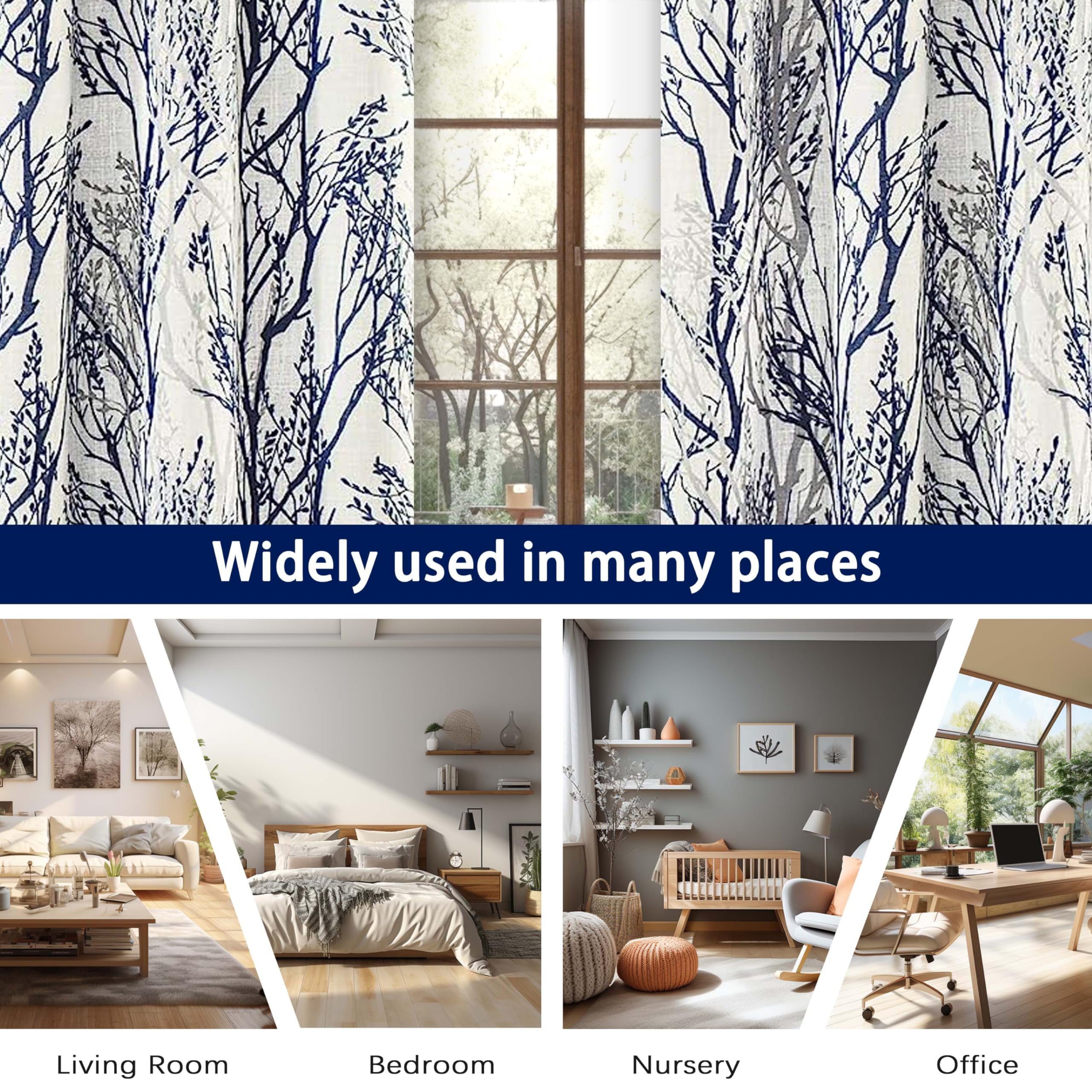 Blue & White Linen Blend Blackout Curtains - 84