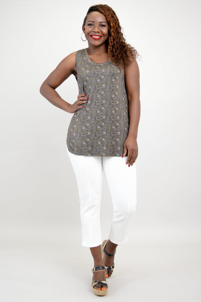 Jazz Tank Top with Daffodil & Bamboo Print - Women's Floral Summer T-Shirt for Casual Wear, Music Festivals & Beach Outfits