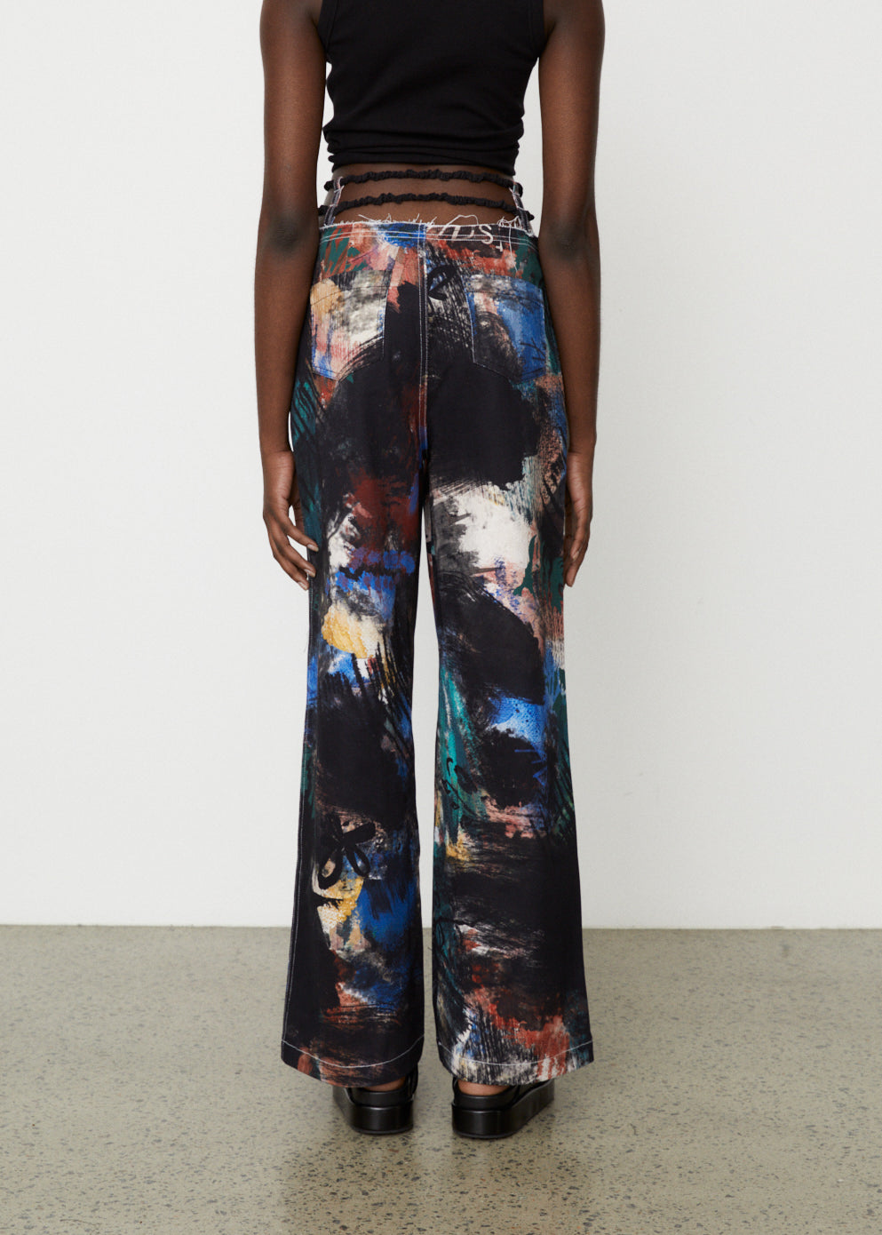 Stylish Artwork Print Shirring Band Pants for Women - Trendy High Waist Elastic Waistband Trousers for Casual Wear, Office & Date Night Outfits