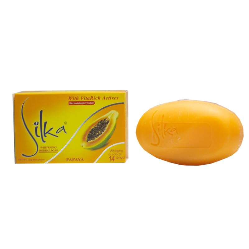 Silka Papaya Whitening Herbal Soap - Natural Skin Brightening & Exfoliating Bar (1 Pack) | For Glowing Complexion & Even Skin Tone | Perfect for Daily Face & Body Care