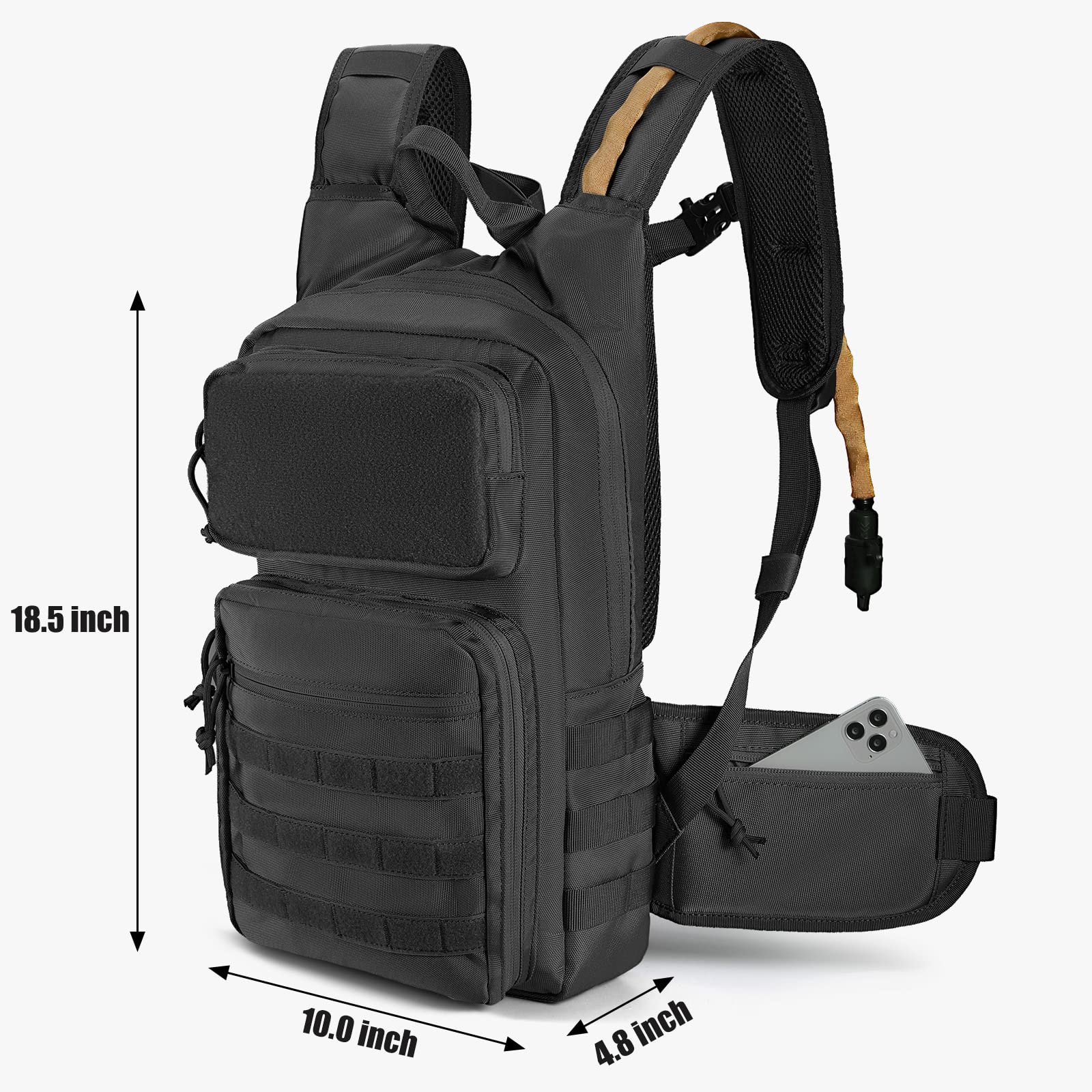 Tactical Hydration Backpack with 34 Molle Attachments - Outdoor Hiking & Military Use