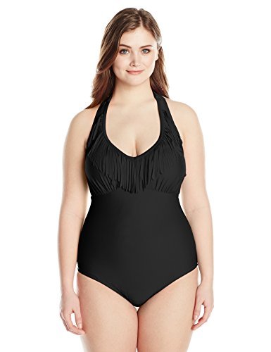 Jessica Simpson Women's Plus Size Desert Fringe Halter One Piece Swimsuit - Stylish Beachwear for Pool, Vacation & Summer Water Activities