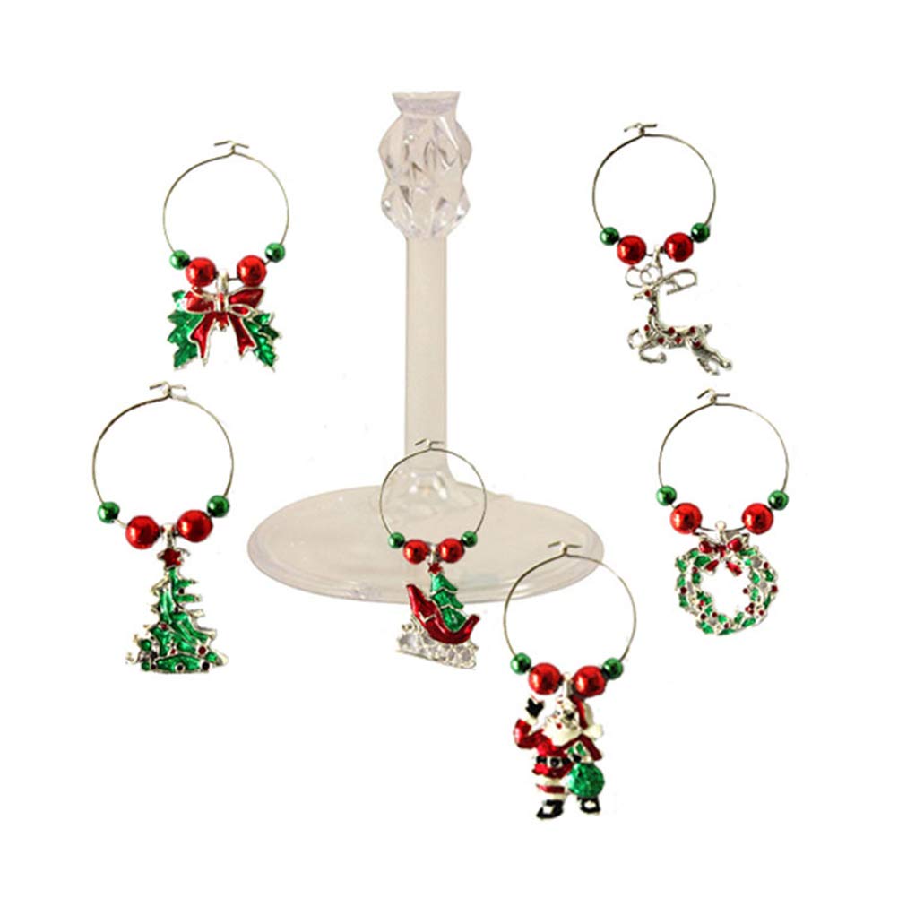 SEWACC 6-Piece Christmas Glass Charms Set - Wine Glass Goblet Ring Tags & Drink Markers for Holiday Parties, Home Decor, Xmas Ornaments - Perfect for Christmas Celebrations, Dinner Parties & Gift Giving