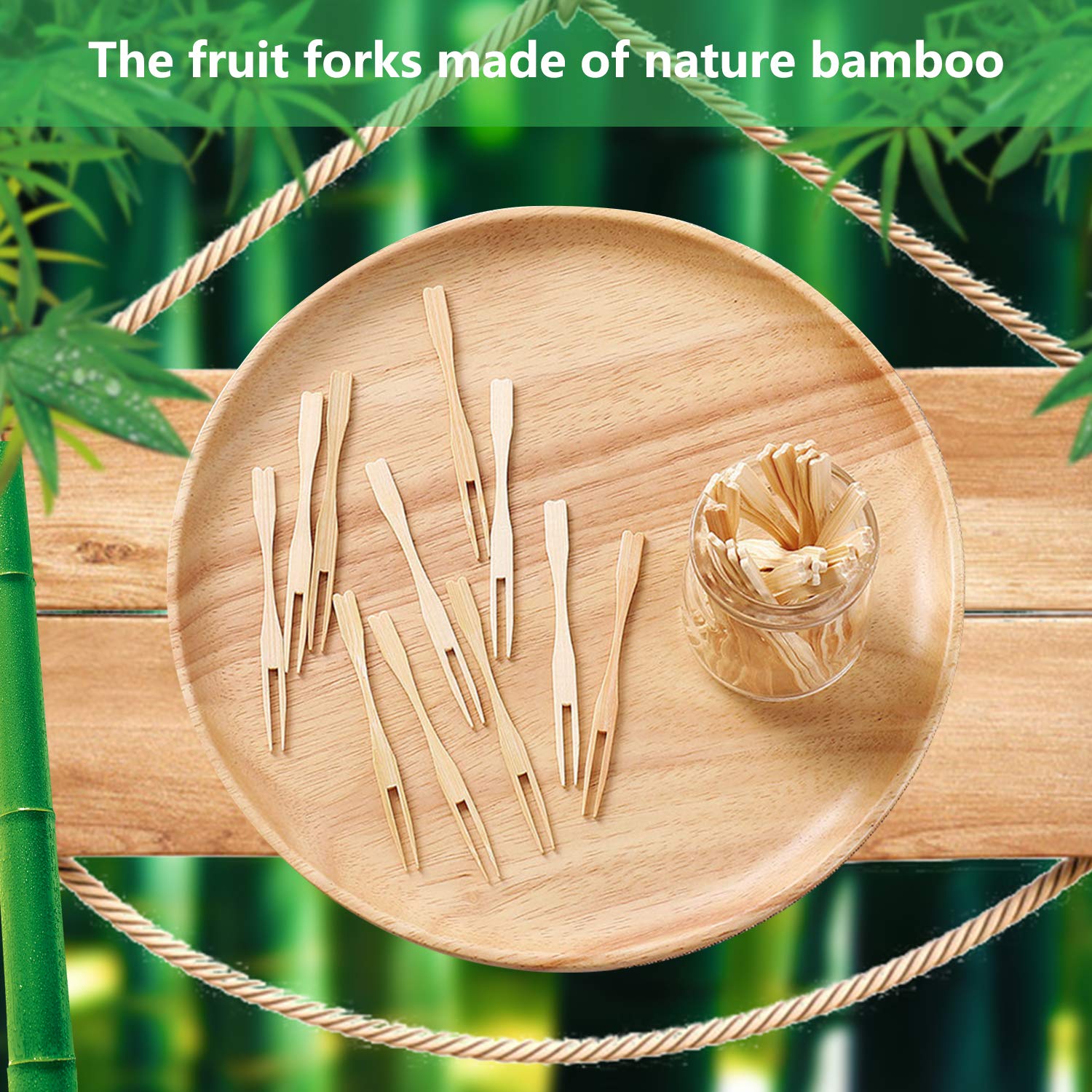 Eco-Friendly Bamboo Forks 3.5 Inch - 110 Pcs Disposable Double Prong Mini Appetizer Forks for Fruit, Cocktails, Desserts & Pastries | Perfect for Parties, Picnics & Catering Events