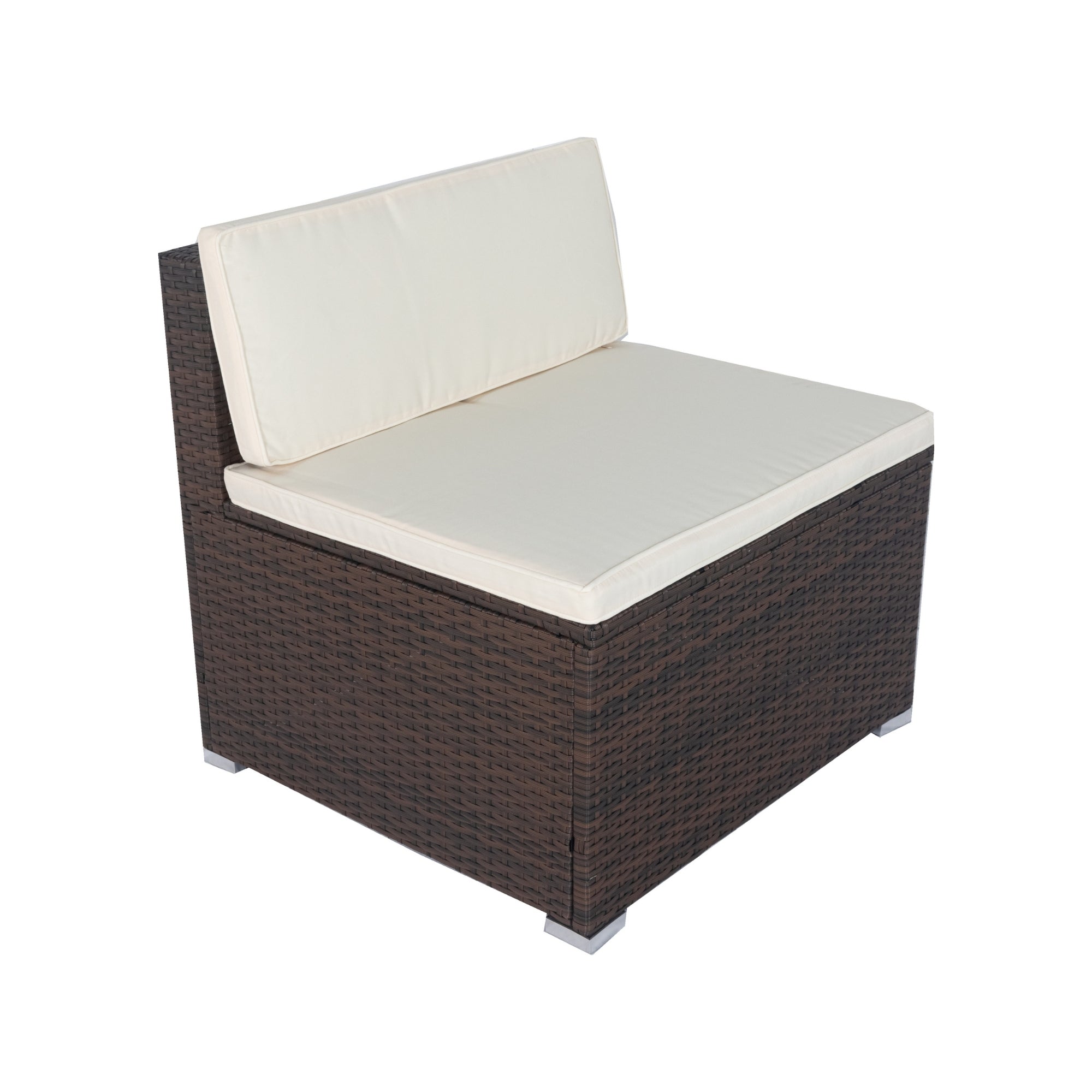11-Piece Brown Wicker Patio Conversation Set with White Cushions - 10-Seater Outdoor Sectional Sofa with 3 Under-Seat Storage Boxes - Perfect for Backyard, Garden, Poolside & Patio Relaxation