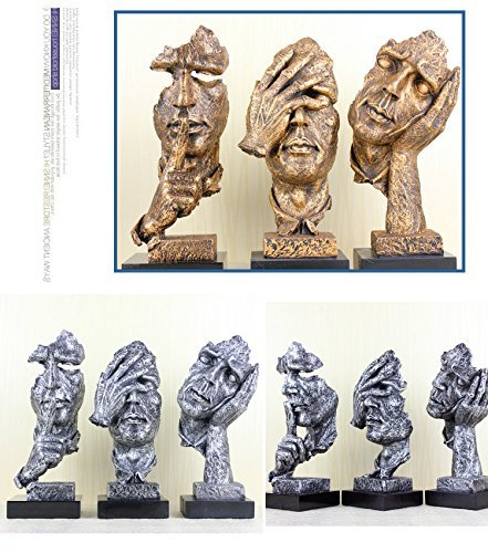 Creative Abstract The Thinker Statue - Modern Face & Hand Sculpture Desk Decor for Office & Home (Silver Finish) | Perfect for Bookshelf Display, Meditation Space & Intellectual Gift Idea