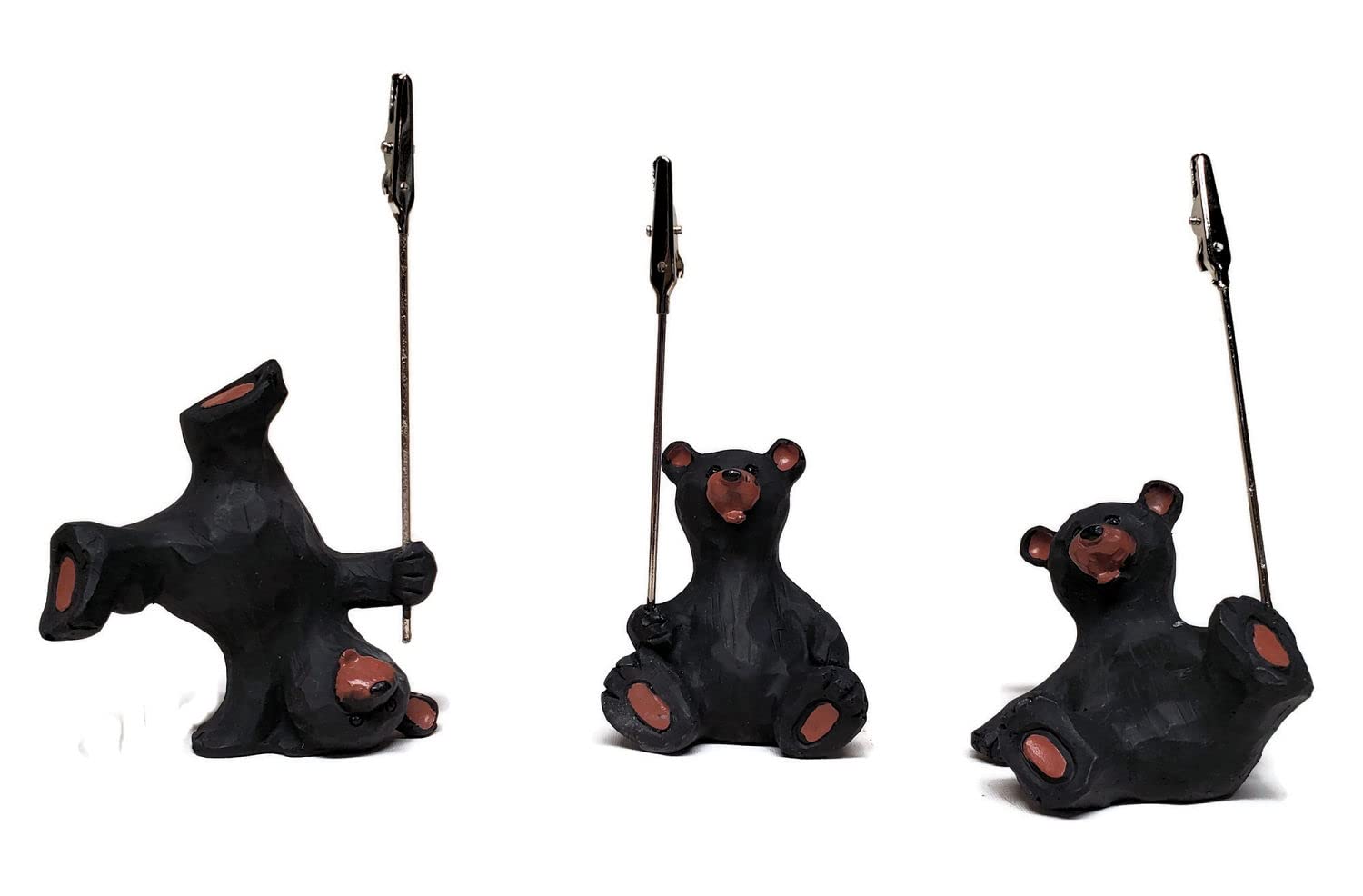 Lipman Bear Decor Clip Holders - Set of 3 Black Photo & Note Holders for Wall, Fridge, Office Desk - Perfect for Displaying Photos, Notes, and Mementos in Home or Workspace