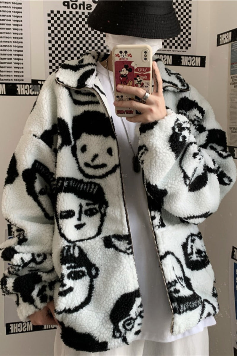 WAKUTA Women's Winter Wool Coat - Stylish Streetwear Jacket with Cute & Funny Print, Casual Loose Fit for Cold Weather | Perfect for Daily Wear, Office & Outdoor Activities