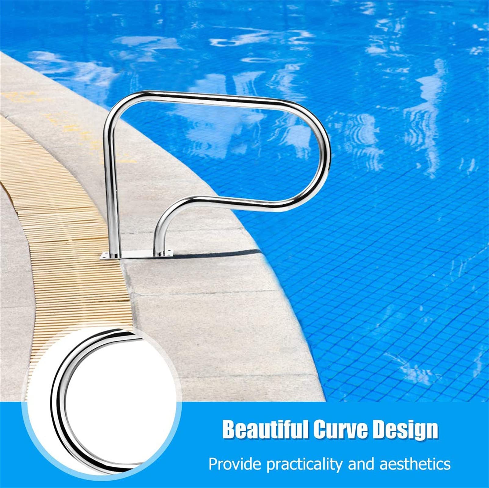 304 Stainless Steel Swimming Pool Handrail - 4ft Blue Rail Runner with Quick Mount Base for In-Ground Pools | Easy Installation | Safety Support for Pool Entry & Exit | Perfect for Elderly & Kids Swimming Safety