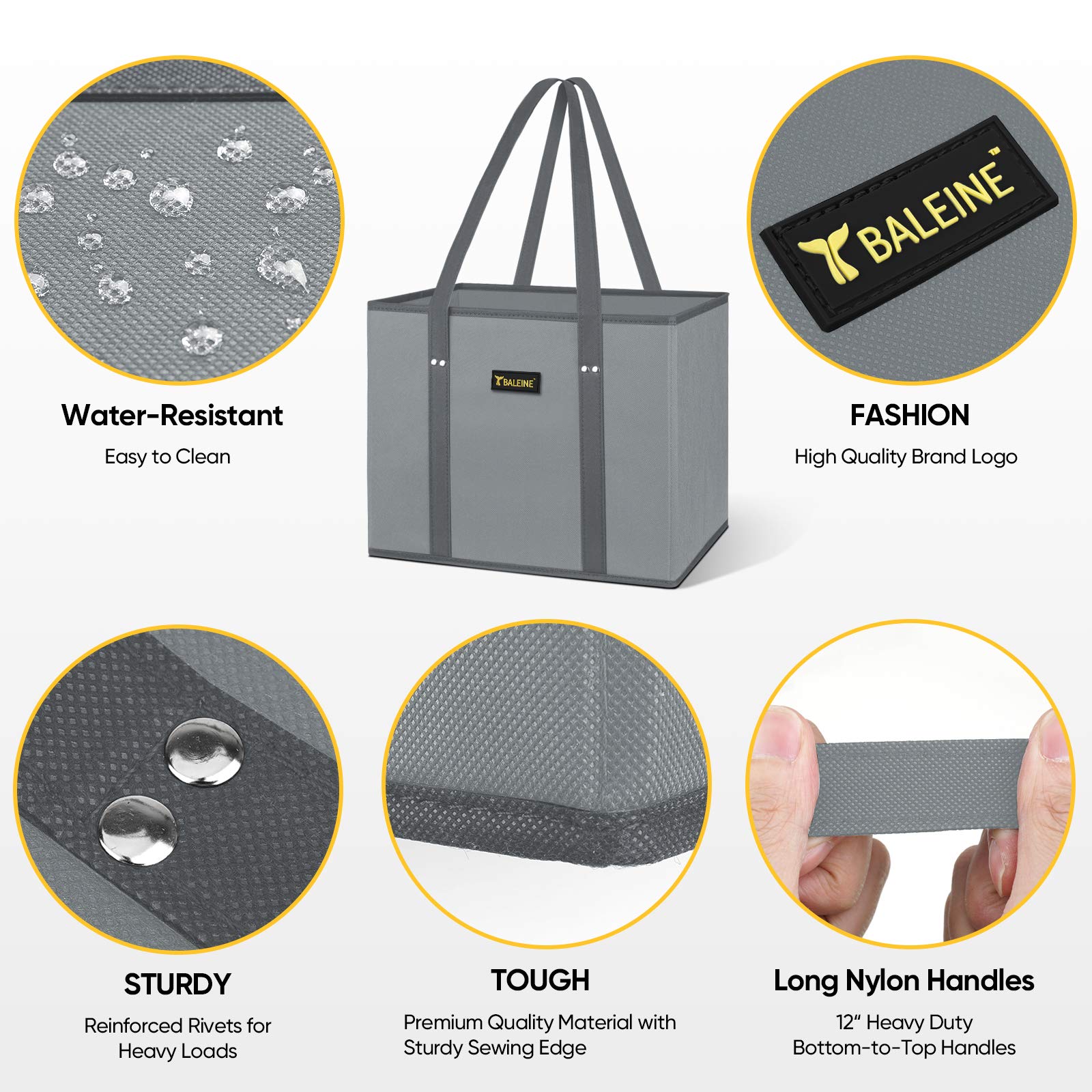 BALEINE 3-Pack Reusable Grocery Bags - Foldable Shopping Tote Bags with Reinforced Bottom & Sturdy Handles (Frost Abies) - Perfect for Grocery Shopping, Farmers Market & Eco-Friendly Errands