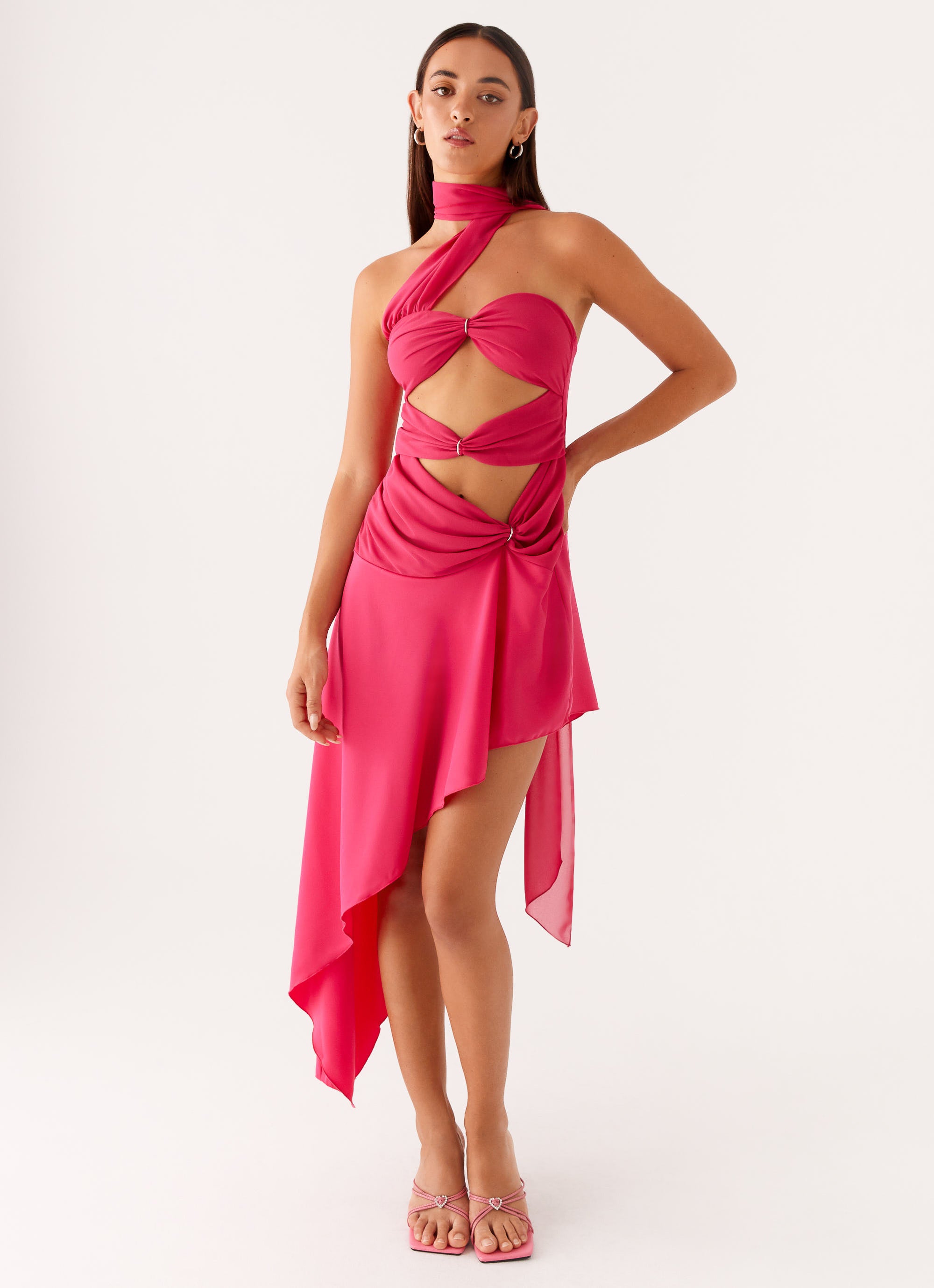Circa Scarf Midi Dress in Hot Pink - Flowy Summer Dress for Women, Beach Cover Up, Vacation Outfit, Party Wear