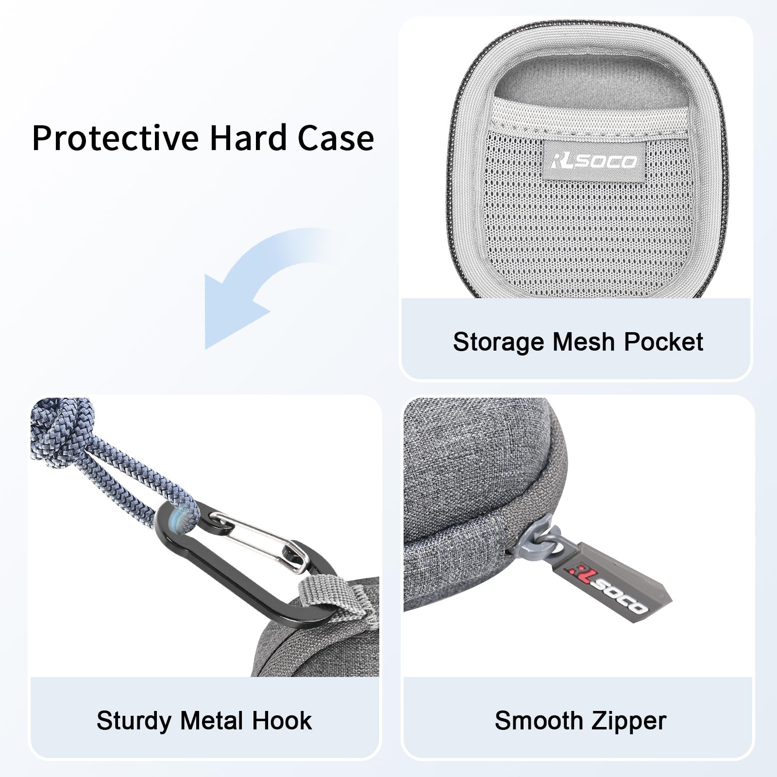 Premium RLSOCO Protective Case for Bose QuietComfort Earbuds II & Ultra - Shockproof Cover with Carabiner (Grey) | Travel, Gym & Outdoor Use