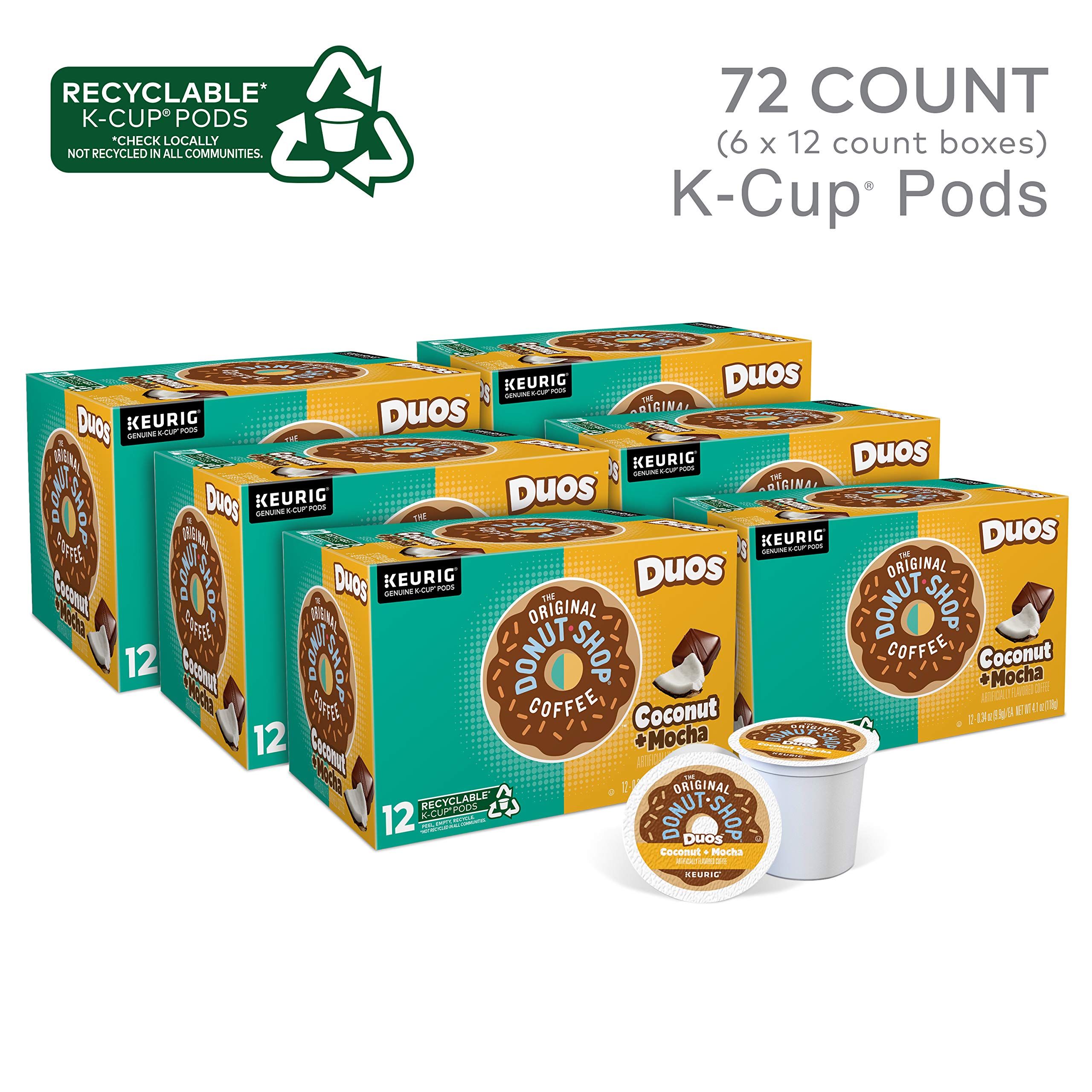 The Original Donut Shop Duos Coconut Mocha K-Cup Pods for Keurig - Medium Roast Coffee, 72 Count - Perfect for Office, Home Brewing & Morning Energy Boost