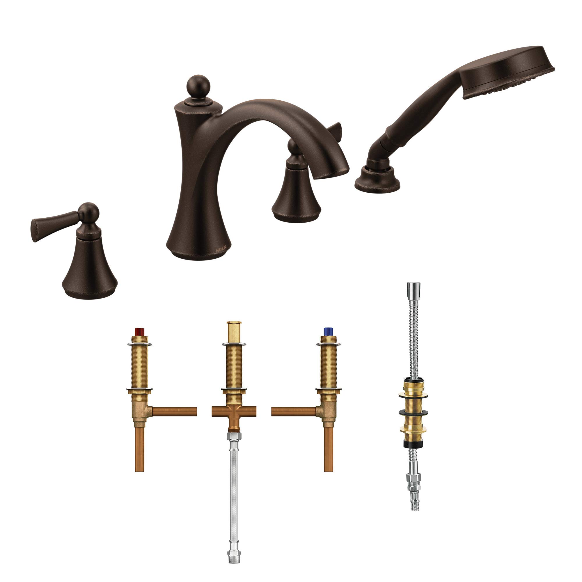 Moen T654ORB-9792 Wynford 2-Handle Roman Tub Faucet with Hand Shower & Diverter Valve in Oil Rubbed Bronze - Perfect for Luxury Bathrooms & Spa-Like Showers
