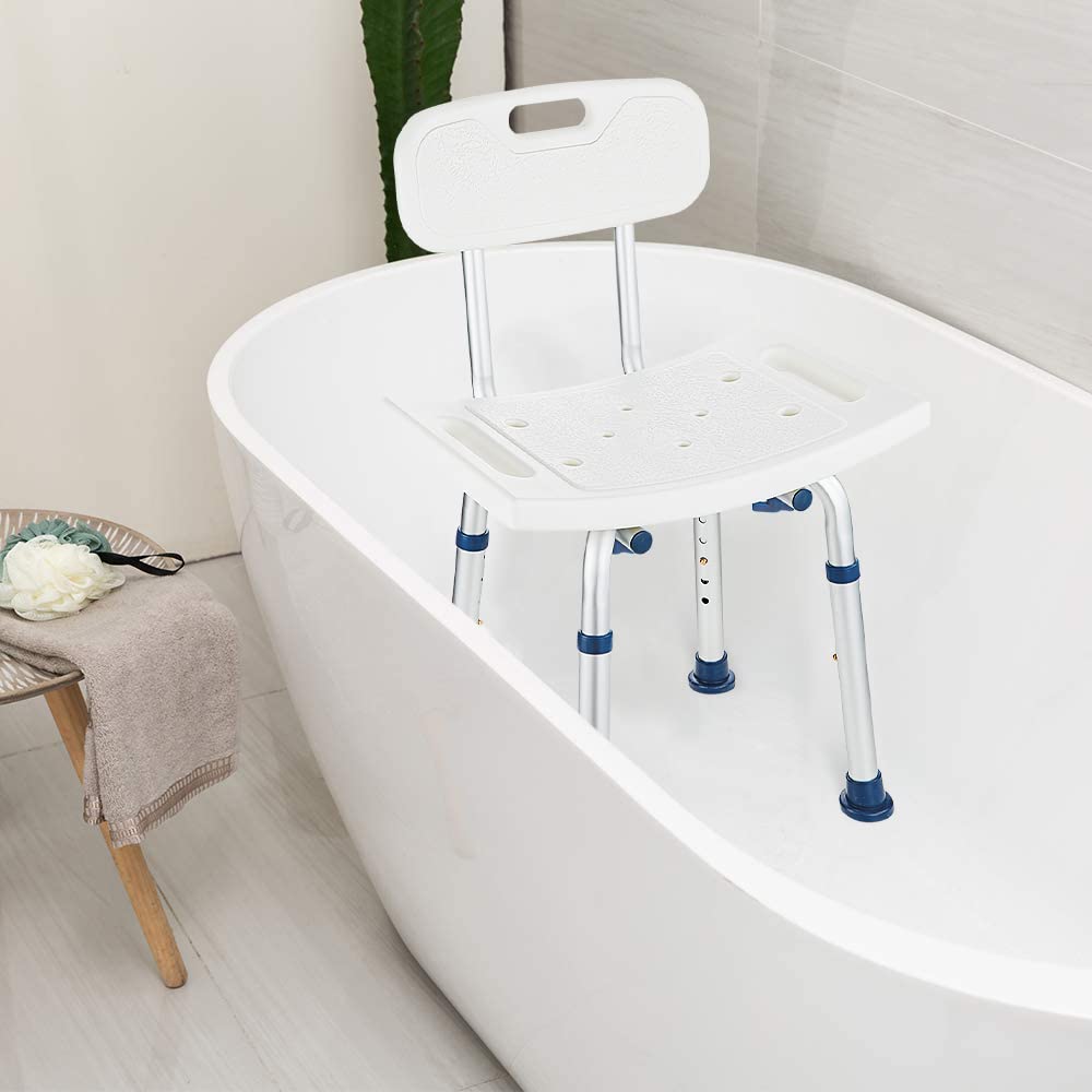 GreenChief Adjustable Shower Chair with Removable Back - Lightweight Bath Stool for Seniors & Disabled (300lb Capacity) | Safe Non-Slip Shower Seat for Small Spaces, Narrow Tubs & Elderly Bathing Assistance