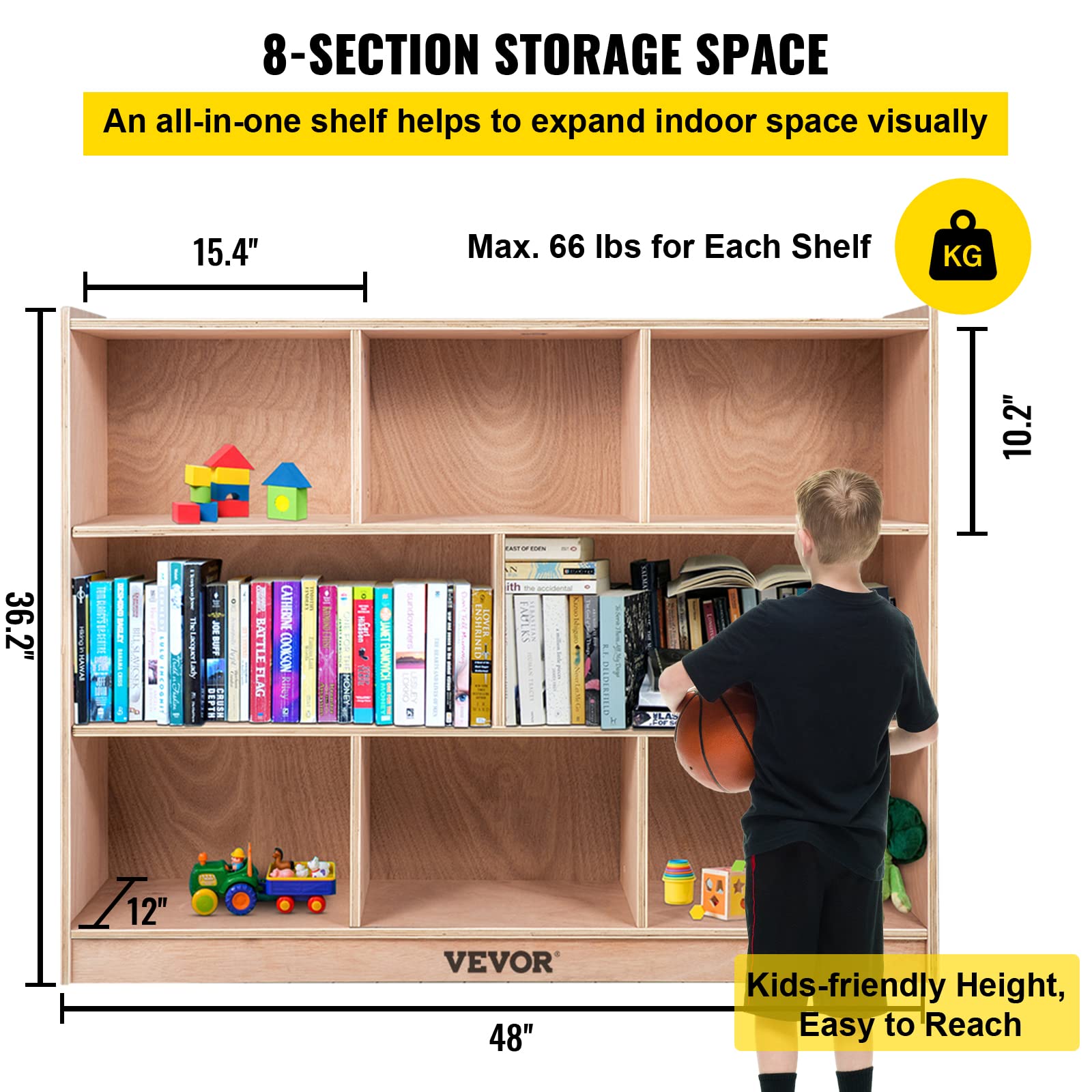 Happybuy 8-Section Classroom Cubbies Storage Cabinet - Organizer for Kids' Toys, Books & Supplies - Perfect for Home, School & Kindergarten - Durable Compartment Storage Furniture for Daycare & Playrooms