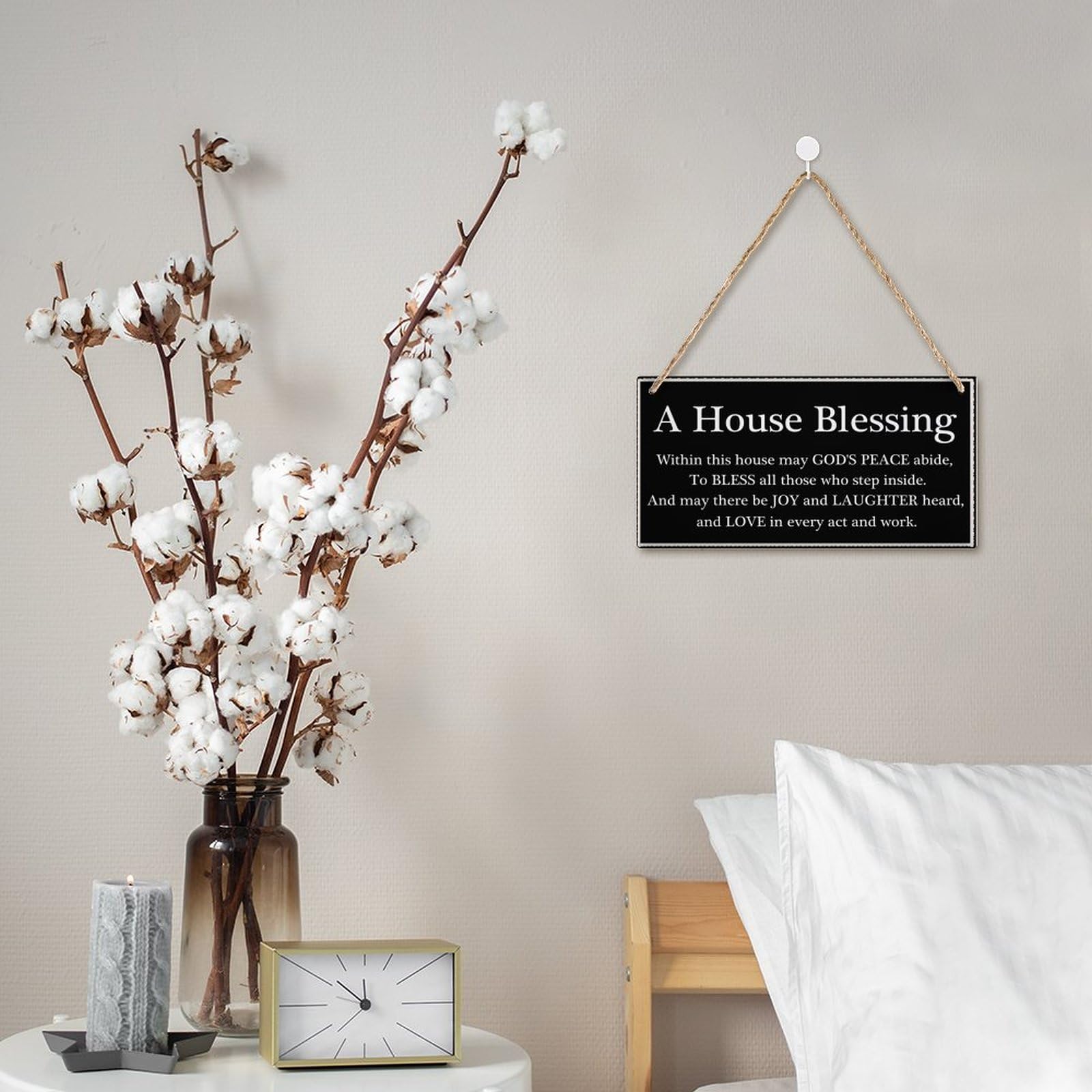House Blessing Hanging Sign - 12x6 Inch Wooden Door Plaque with Inspirational Quote - Rustic Home Decor for Entryway, Porch & Farmhouse Style