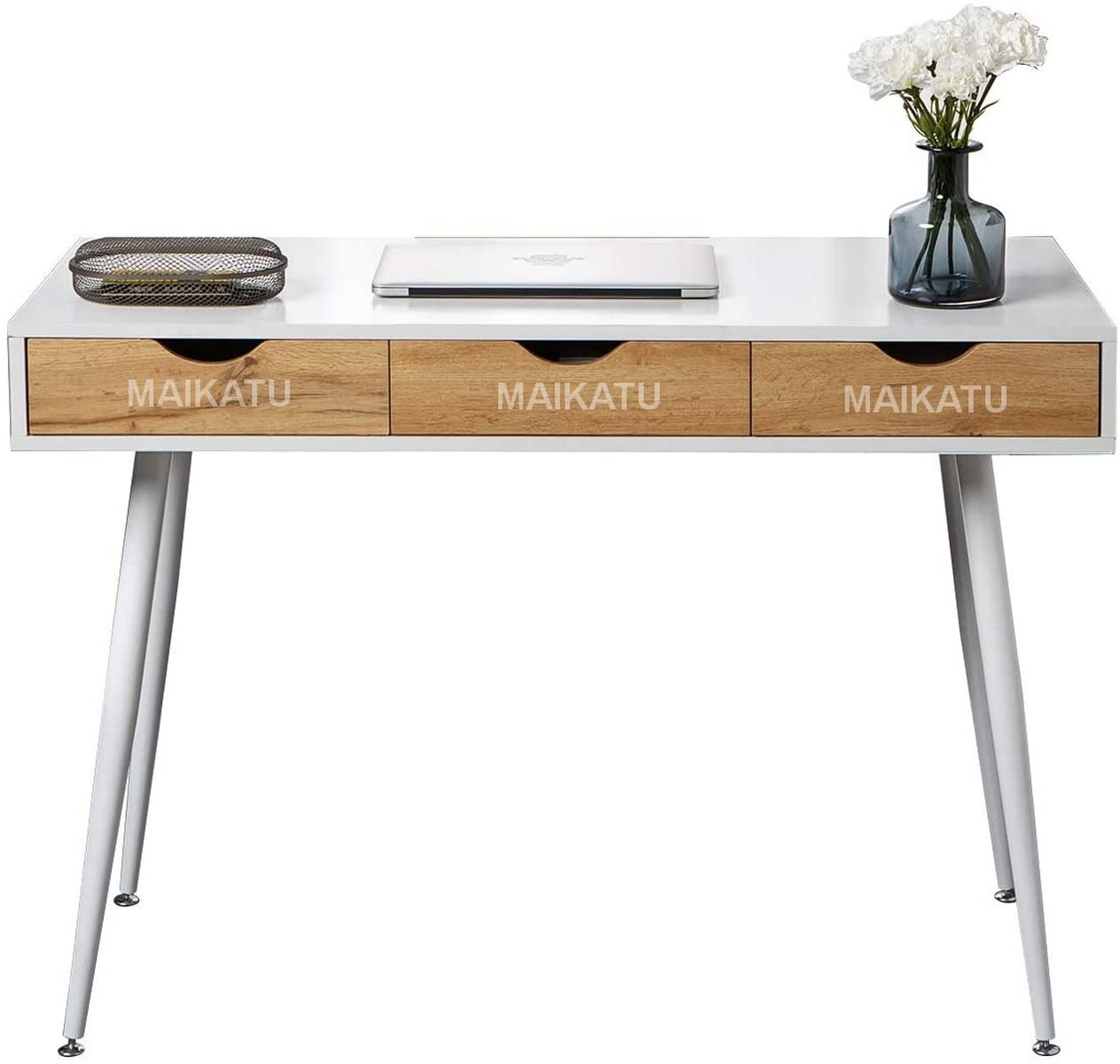 MAIKATU Modern Writing Desk with Drawers - Home Office Computer Desk, Small Space Workstation for Study, Remote Work & Online Classes